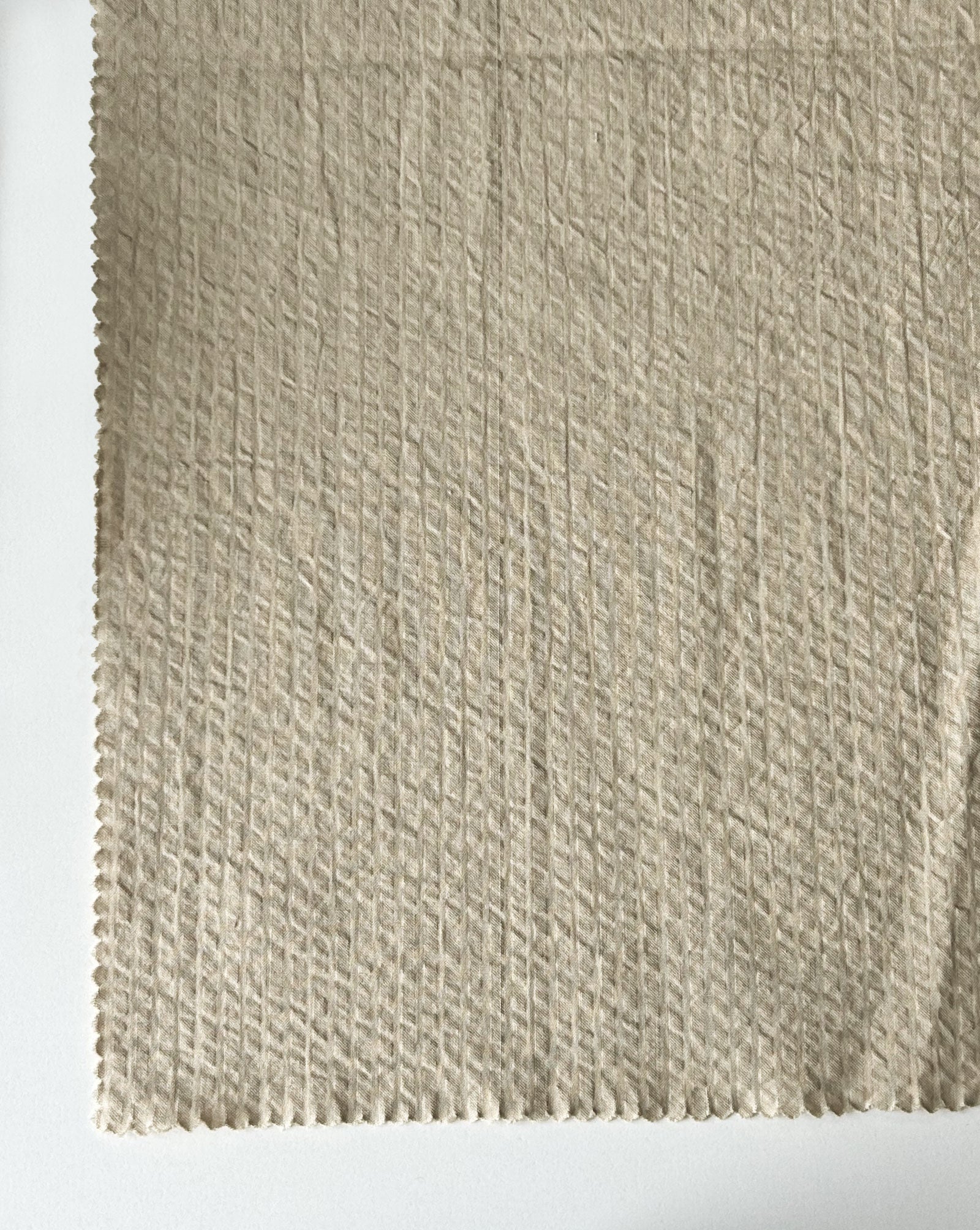 Beige Stripe Yarn Dyed Seersucker Fabric 56"
