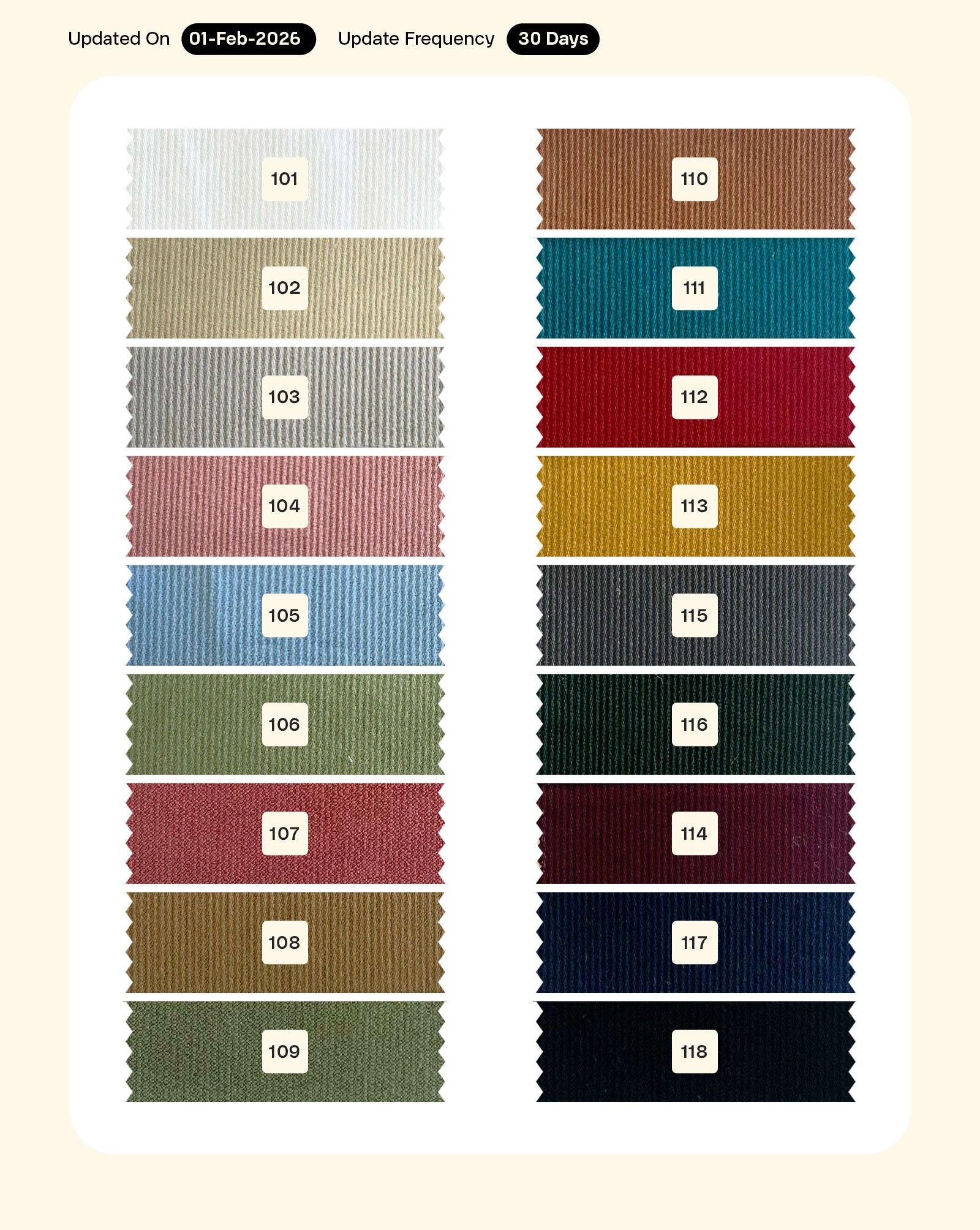 Cotton Poly Corduroy Lycra Mill Dyed Fabric 54" (19 Wales)