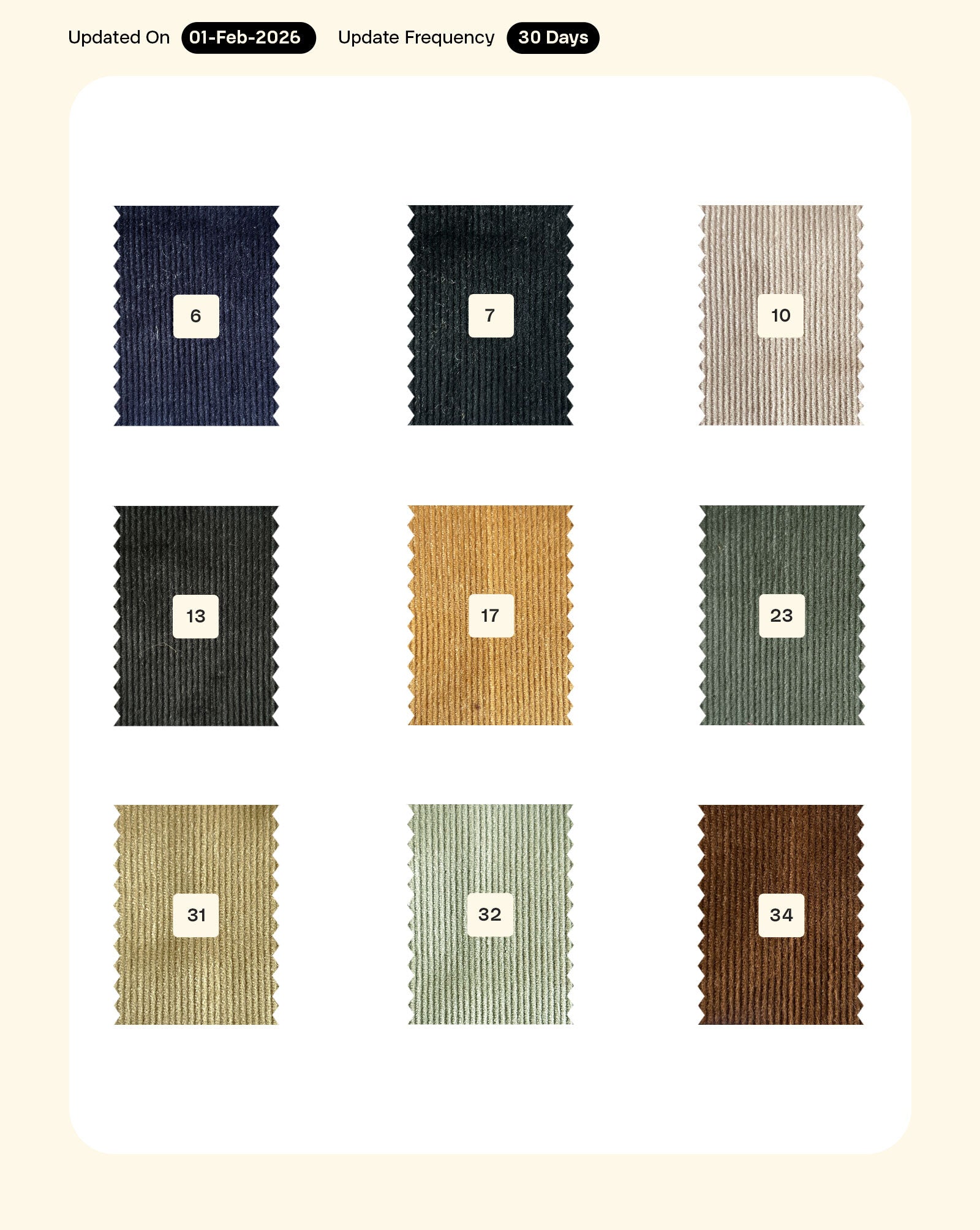 14 Wales Cotton Lycra Corduroy Mill Dyed Fabric 56"