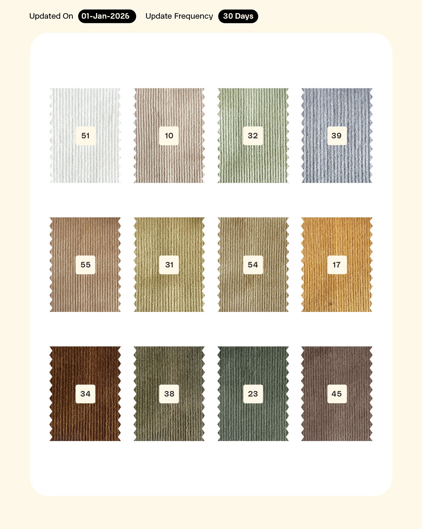 14 Wales Cotton Lycra Corduroy Mill Dyed Fabric 56"