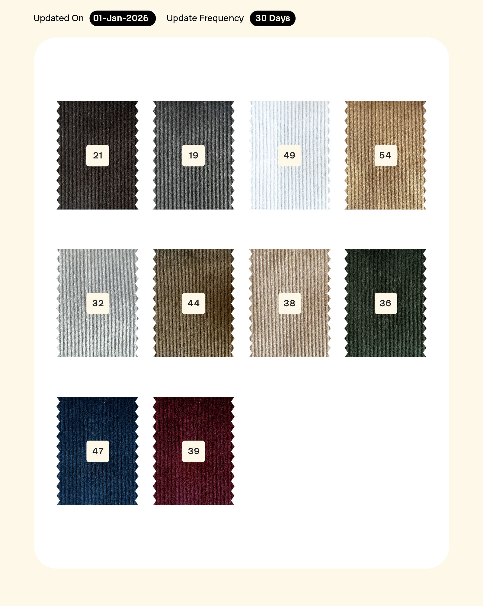 14 Wales Cotton Shirting Corduroy Mill Dyed Fabric 56"