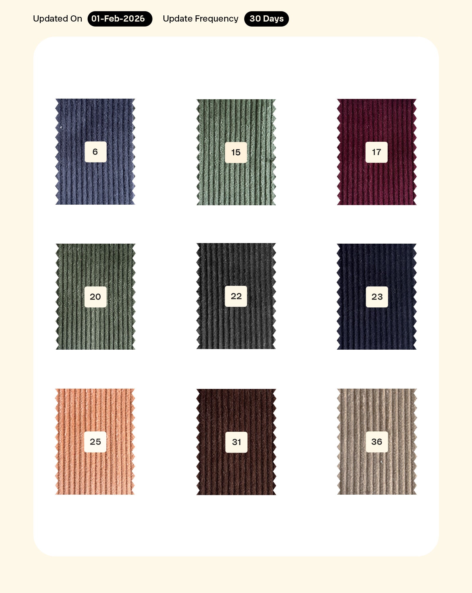 8 Wales Cotton Suiting Corduroy Mill Dyed Fabric 56"