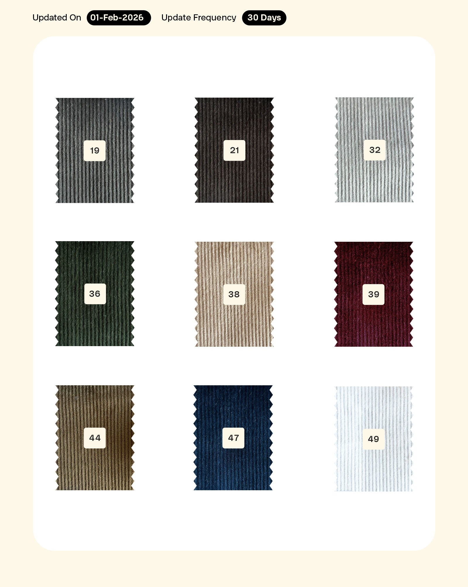 14 Wales Cotton Shirting Corduroy Mill Dyed Fabric 56"