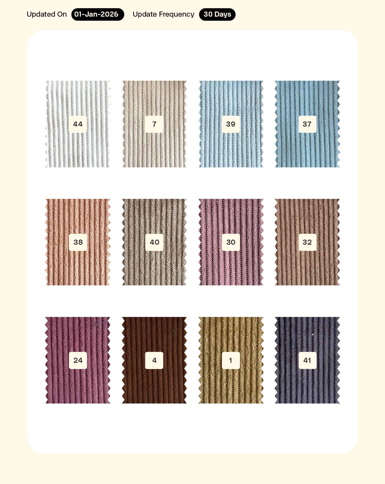 8 Wales Cotton Shirting Corduroy Mill Dyed Fabric 56"