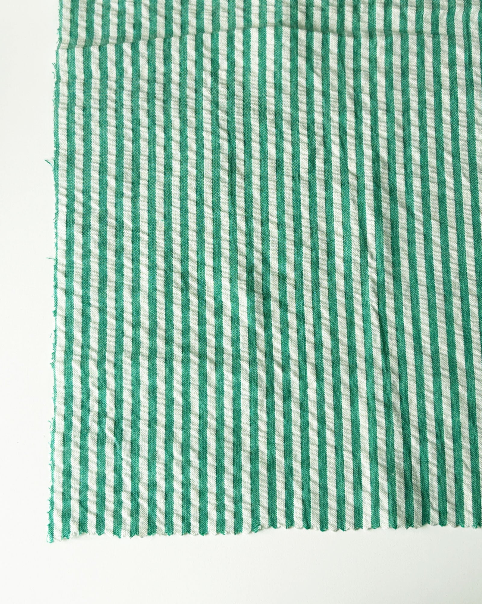 Green Stripe Yarn Dyed Seersucker Fabric 56"