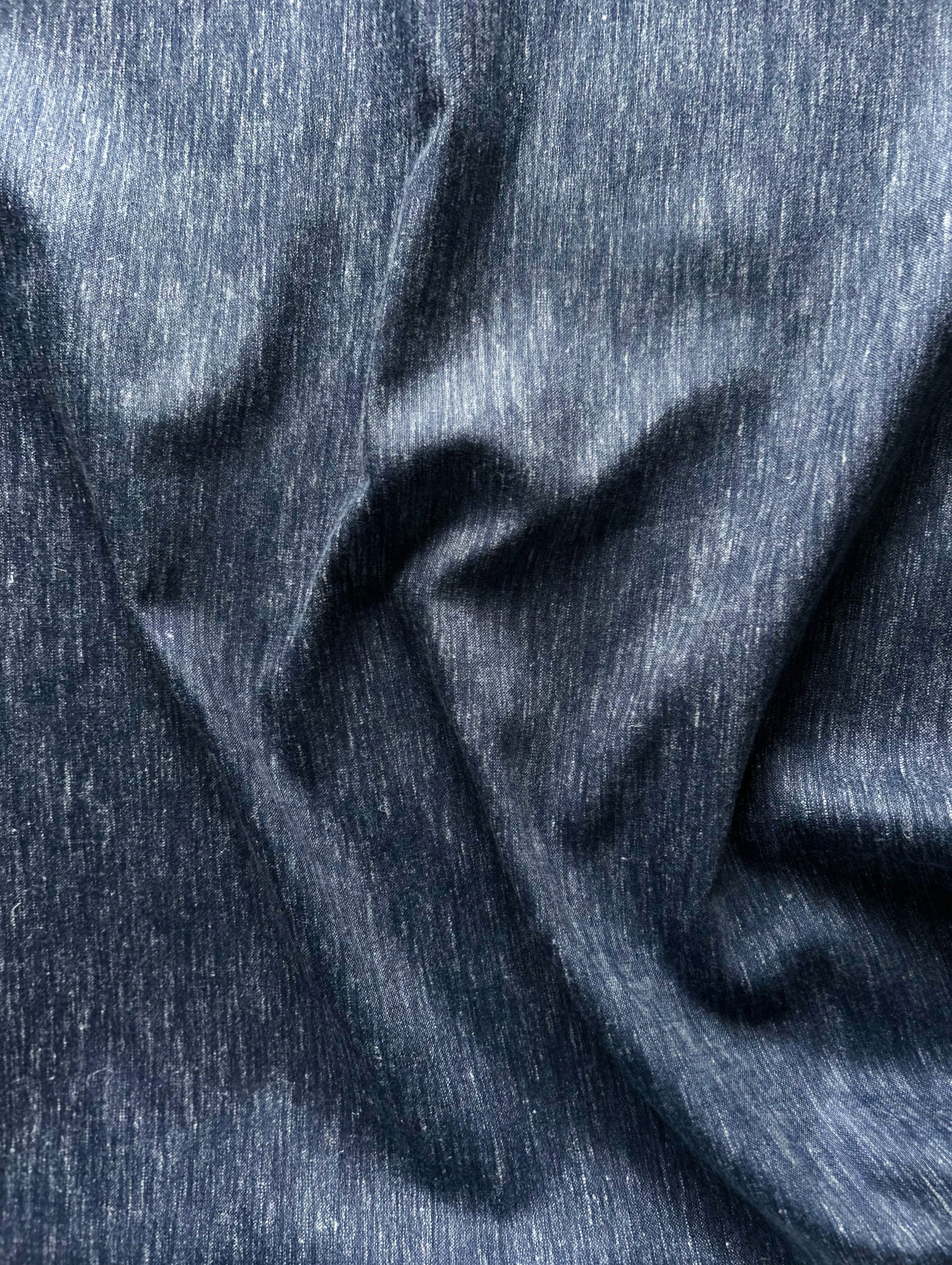 Blue Blended Cotton Slub Yarn Dyed Denim Fabric 58"