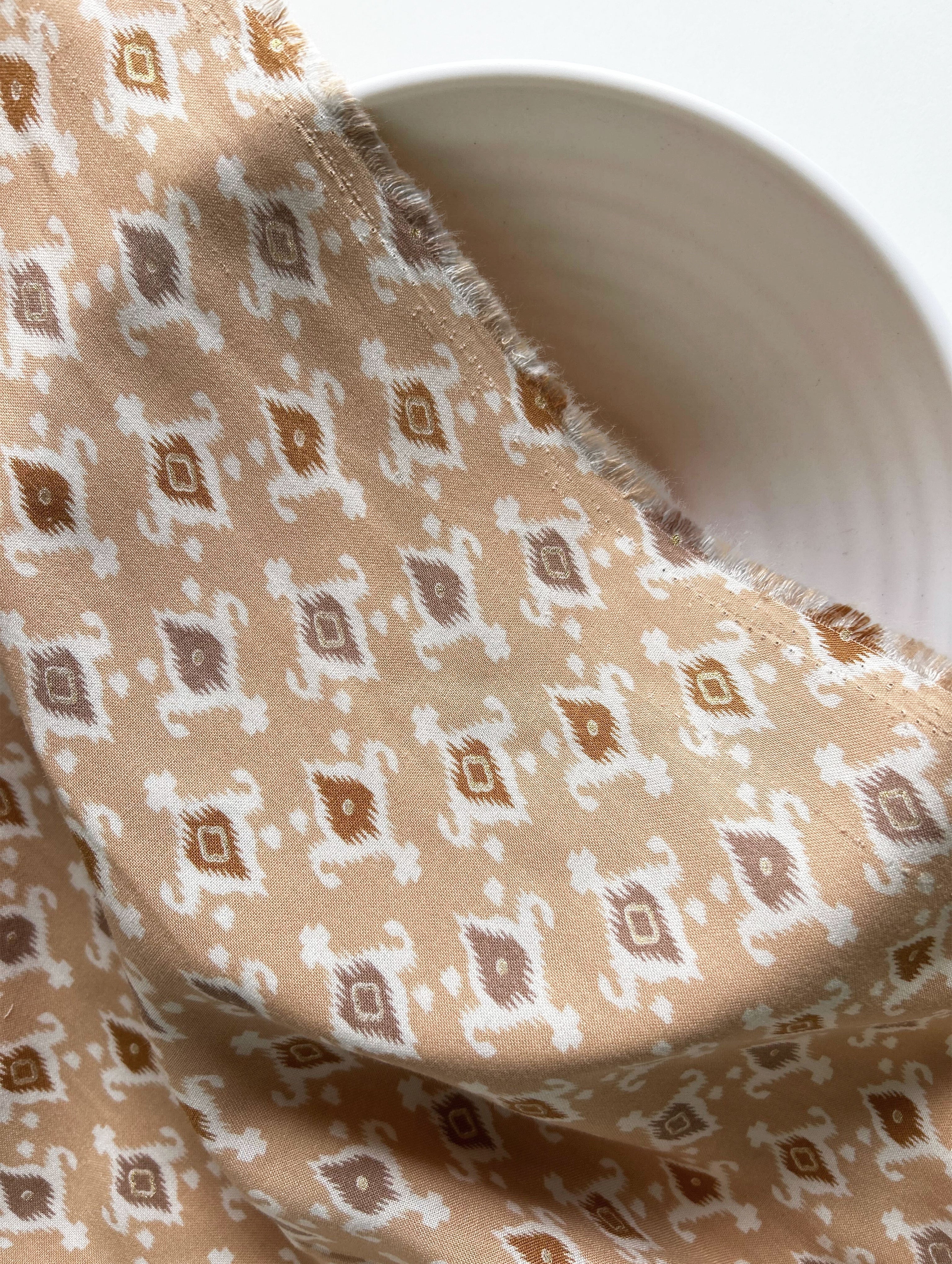 Peach Foil Screen Print Rayon Fabric 54"