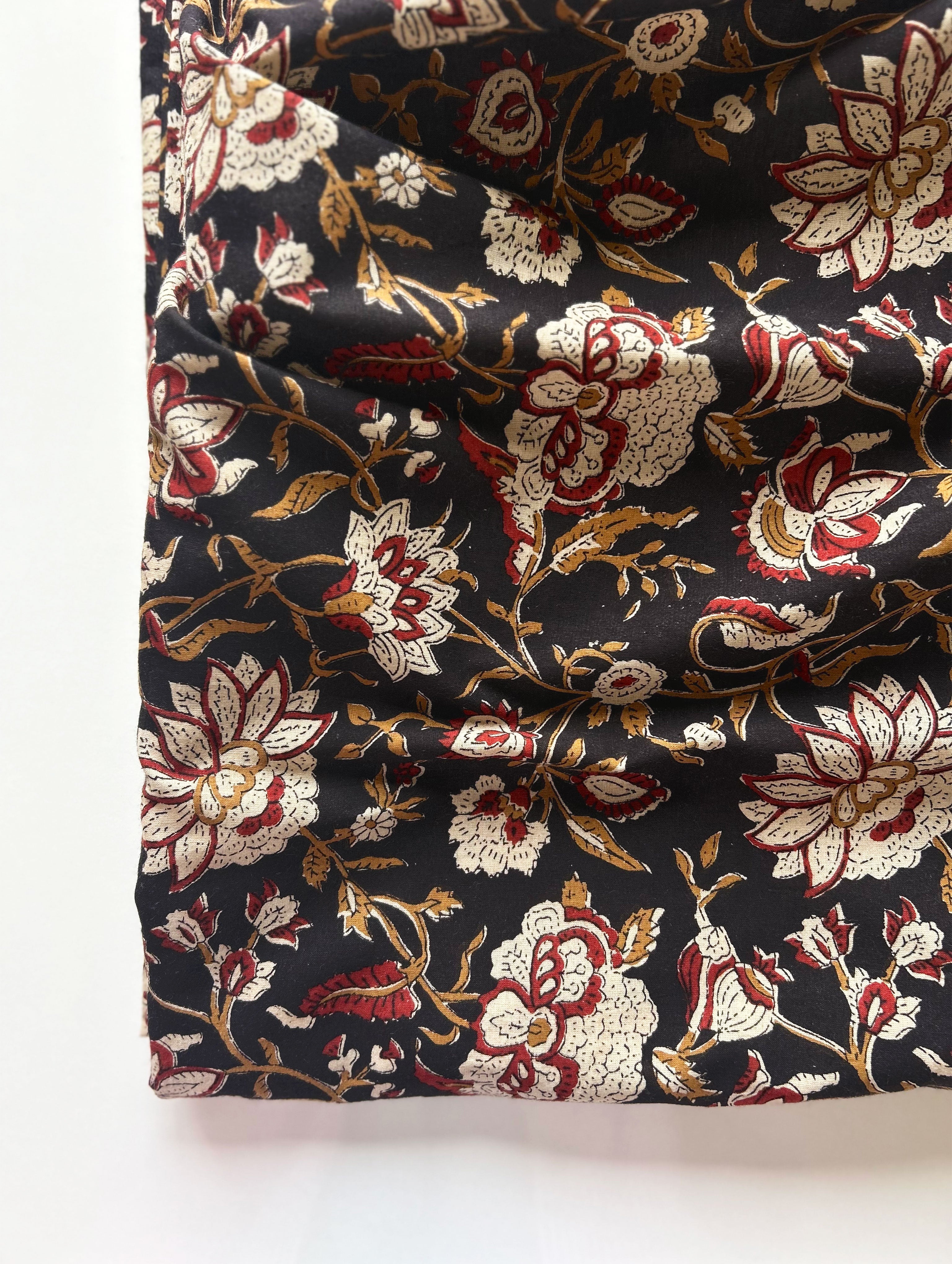 Black Hand Block Cotton Fabric