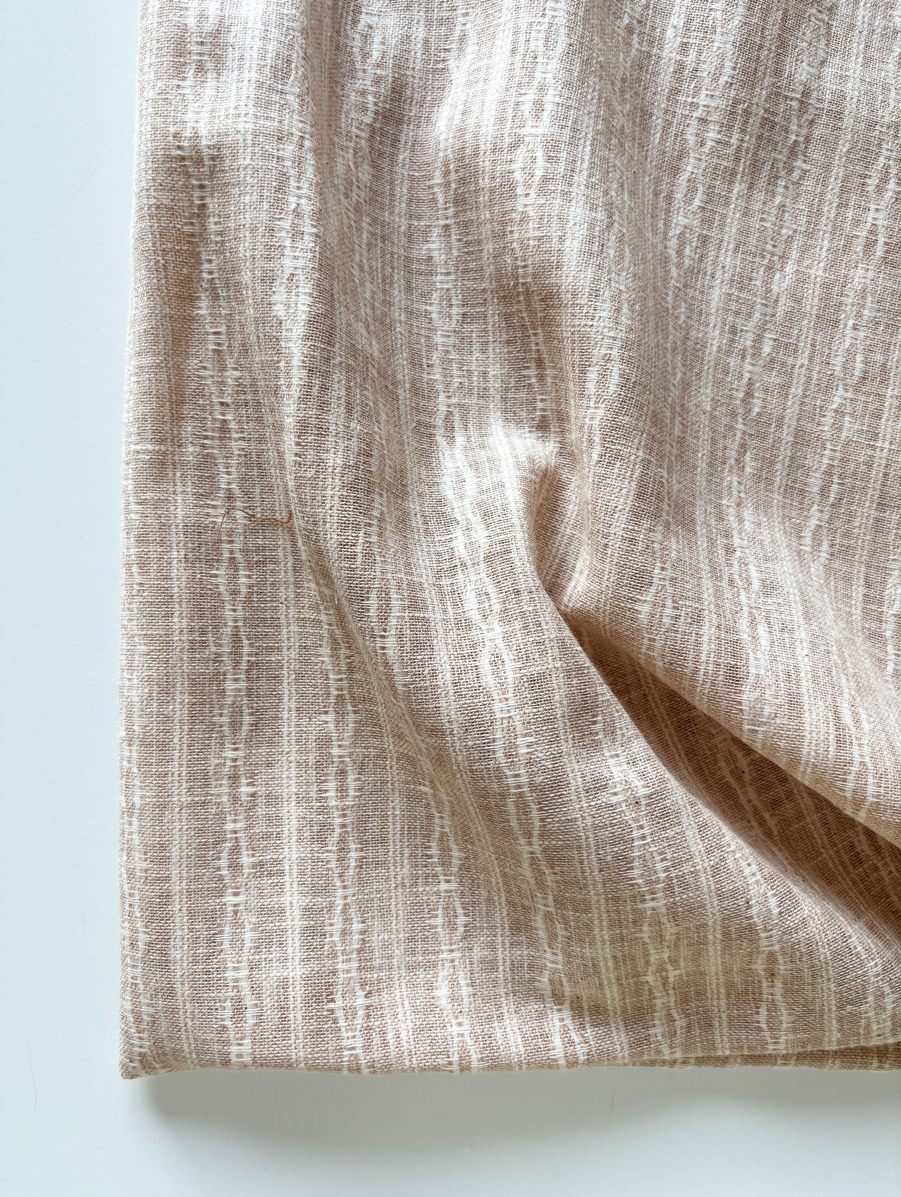 Beige Loom Textured Blended Cotton Dobby Yarn Dyed Fabric 57"