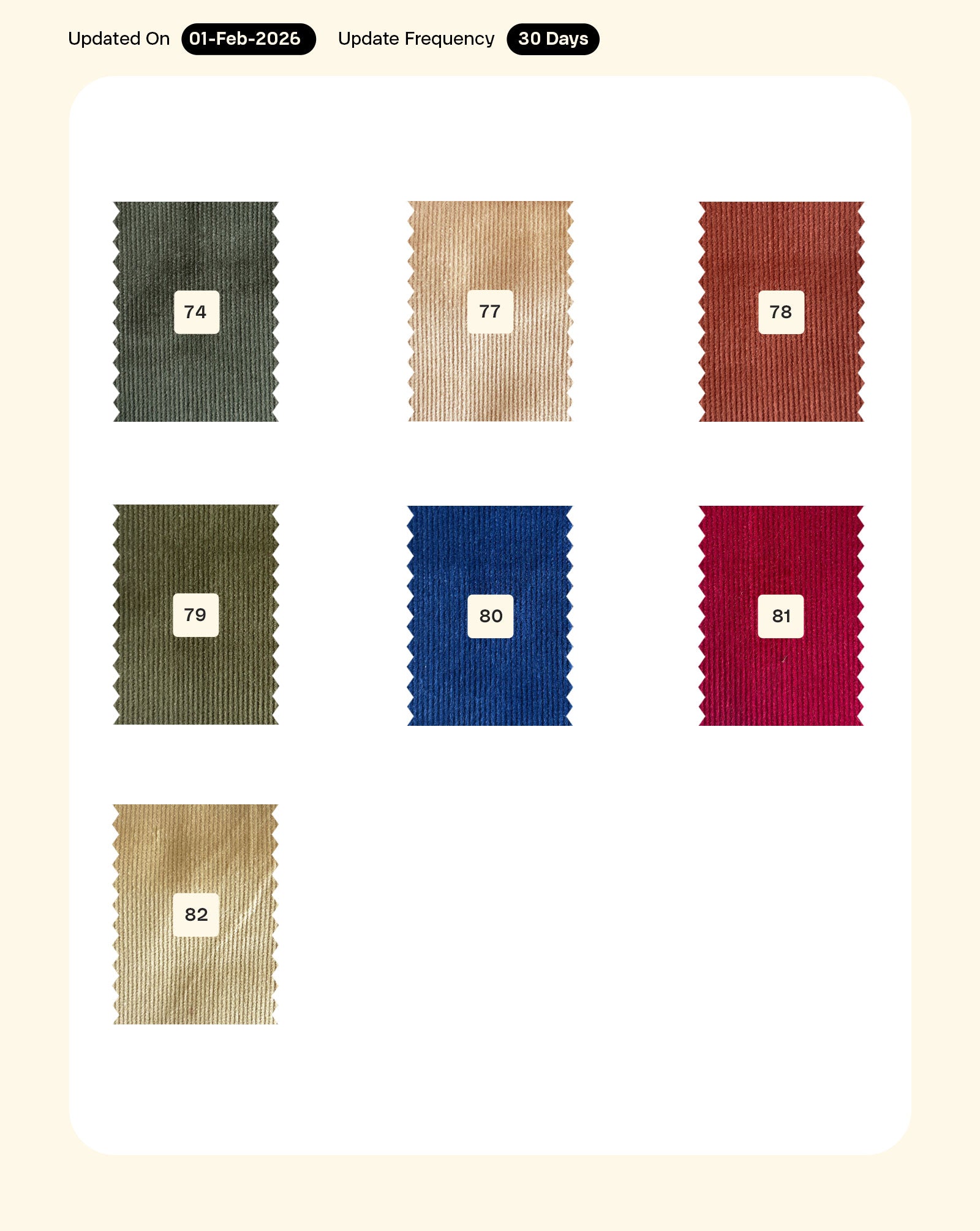 21 Wales Cotton Shirting Corduroy Mill Dyed Fabric 56"