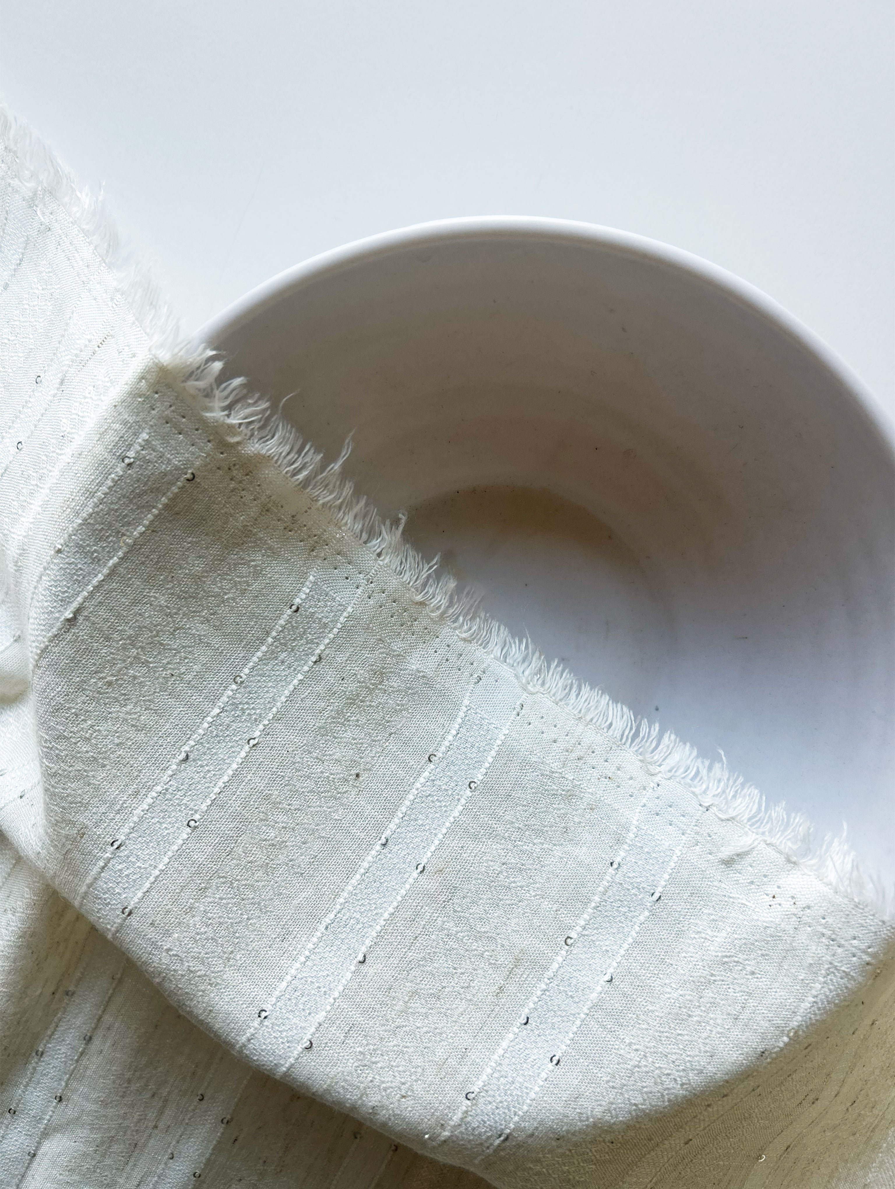 Off-White Loom Textured Blended Viscose Dobby Sequins Yarn Dyed Fabric 57"