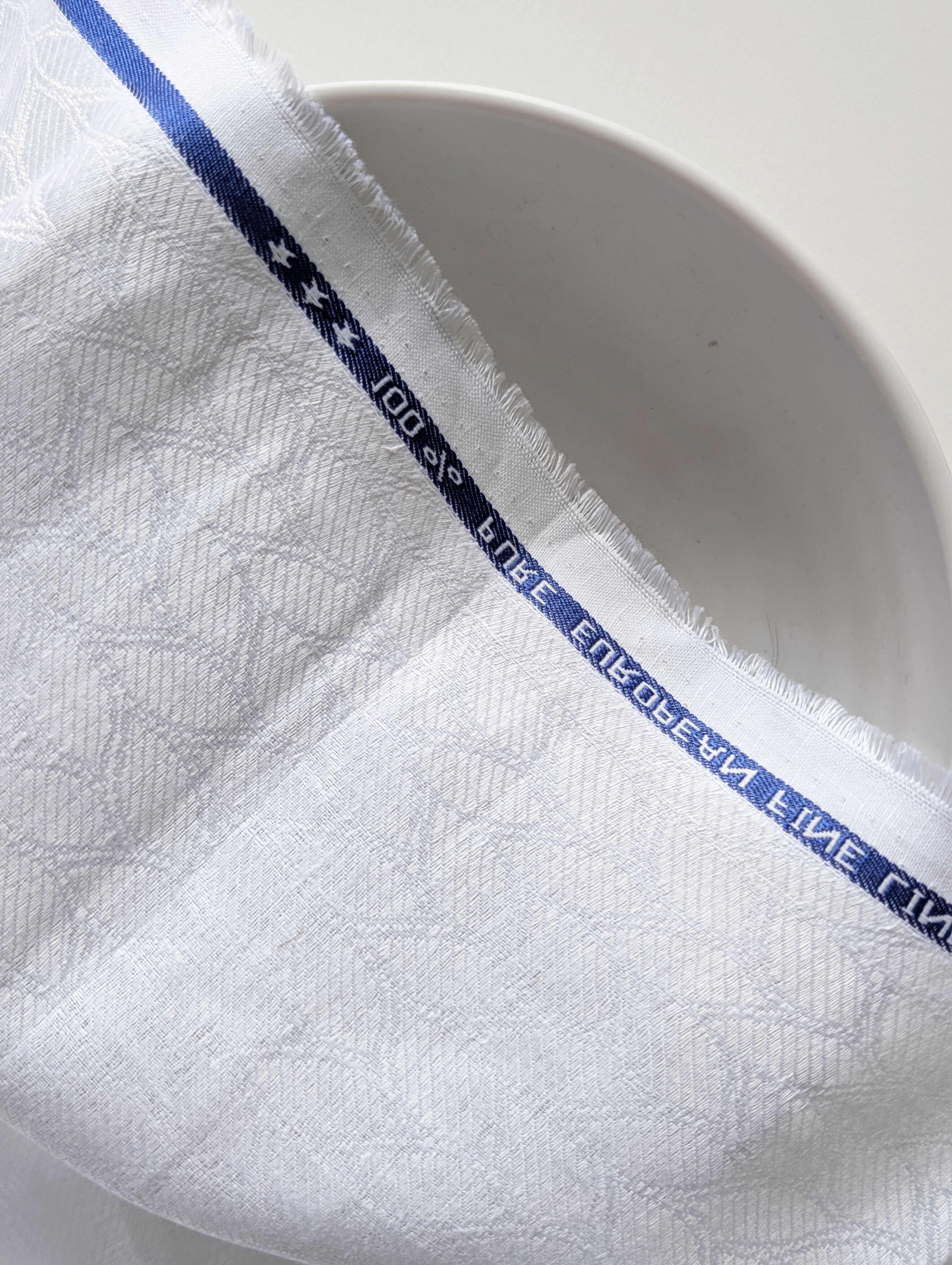 White 60 Lea Pure Jacquard Linen Fabric 58"