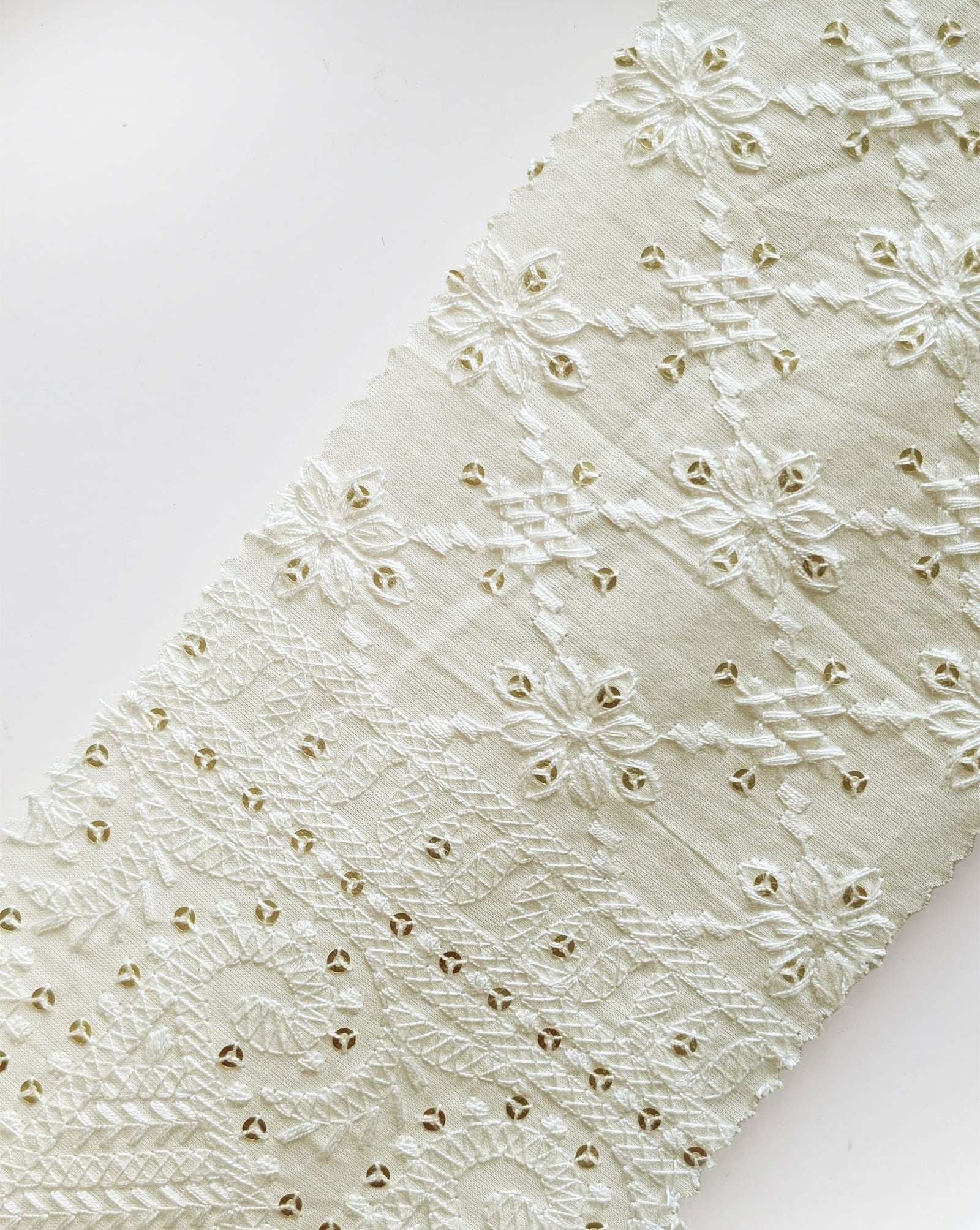 Gold Sequins Embroidery Cotton Fabric 52" (Greige)