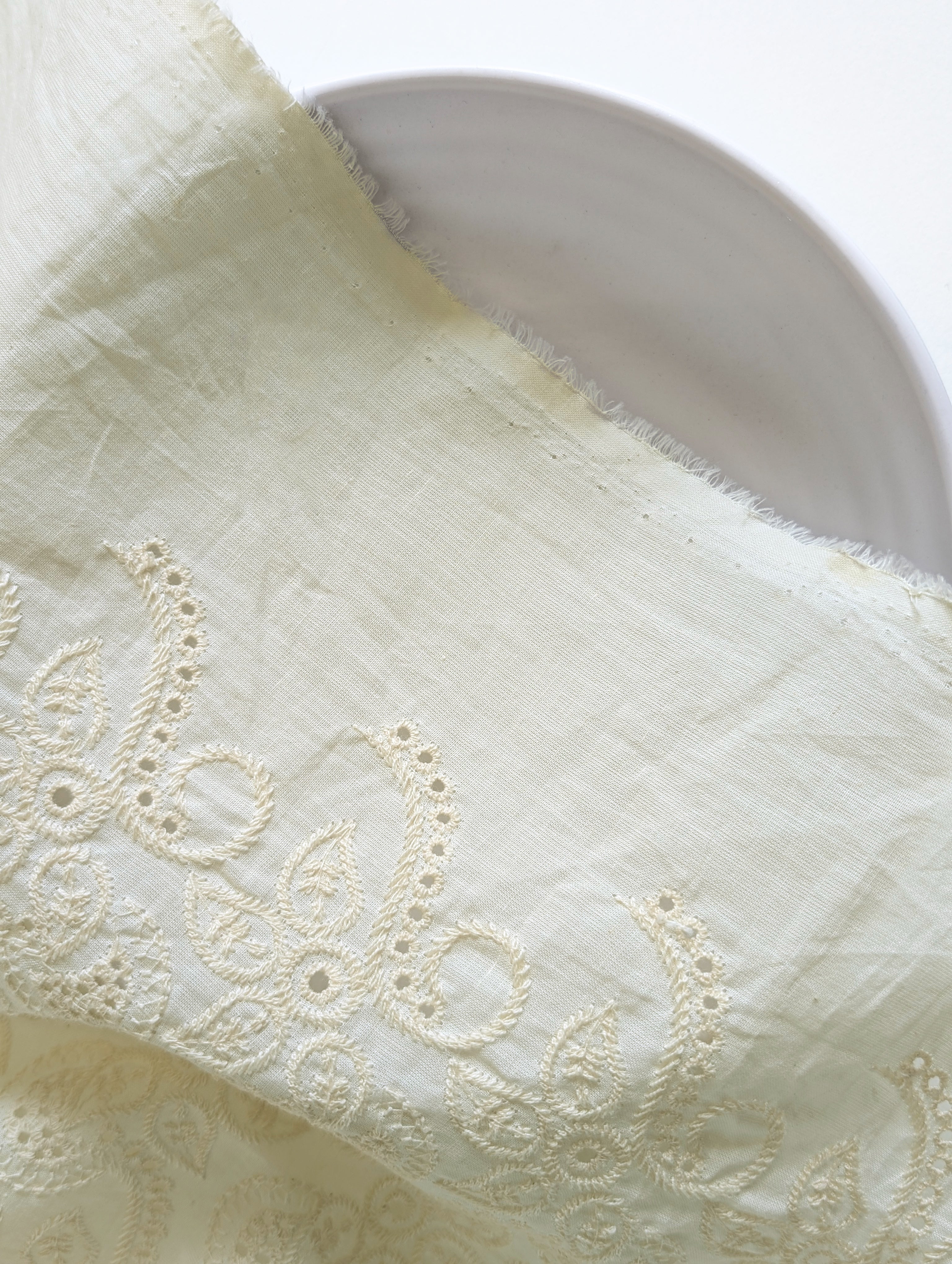Buy Schiffli Heavy Embroidery Cotton Fabric 46" (Greige) Online