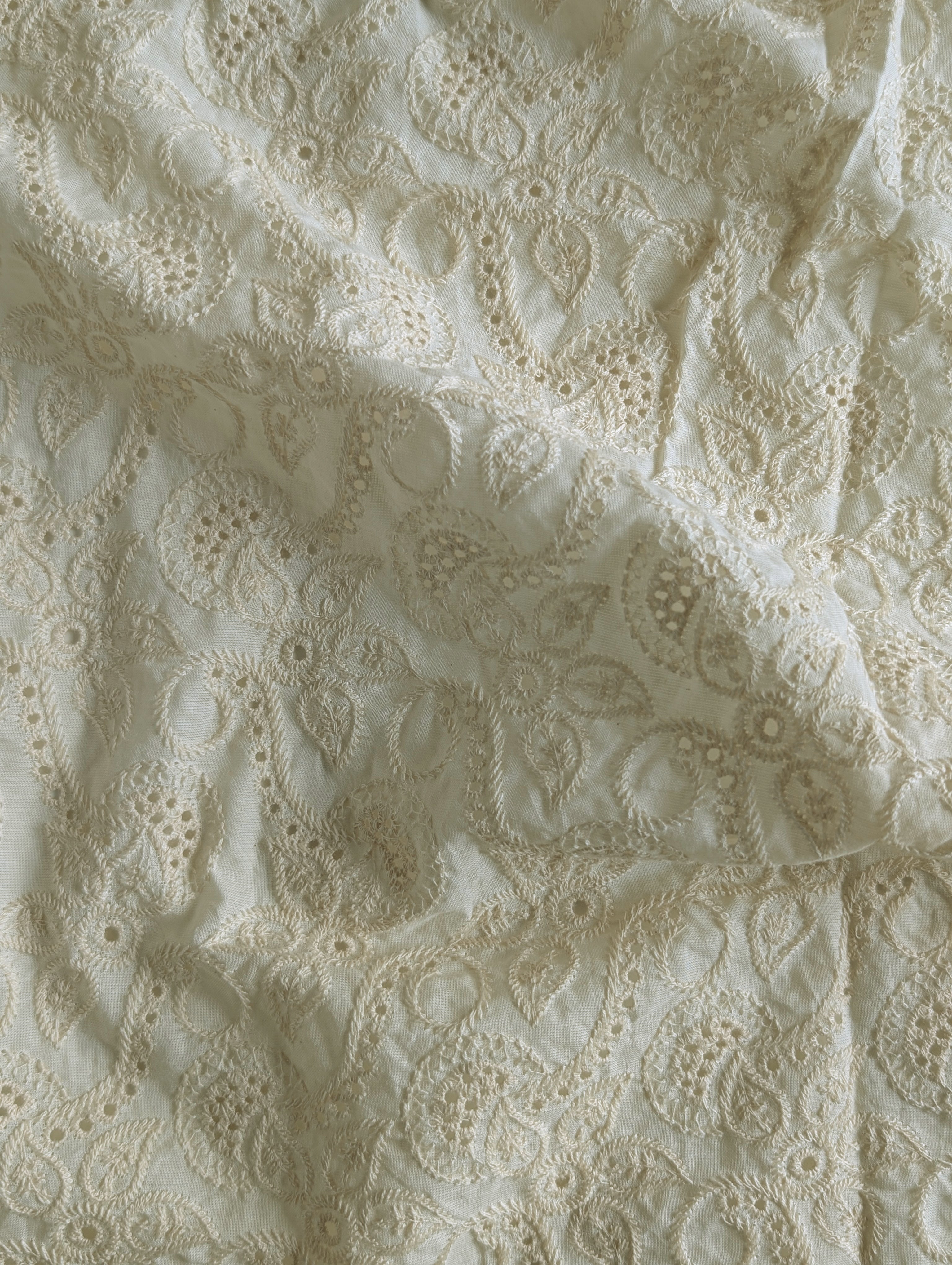 Order Schiffli Heavy Embroidery Cotton Fabric 46" (Greige) Online