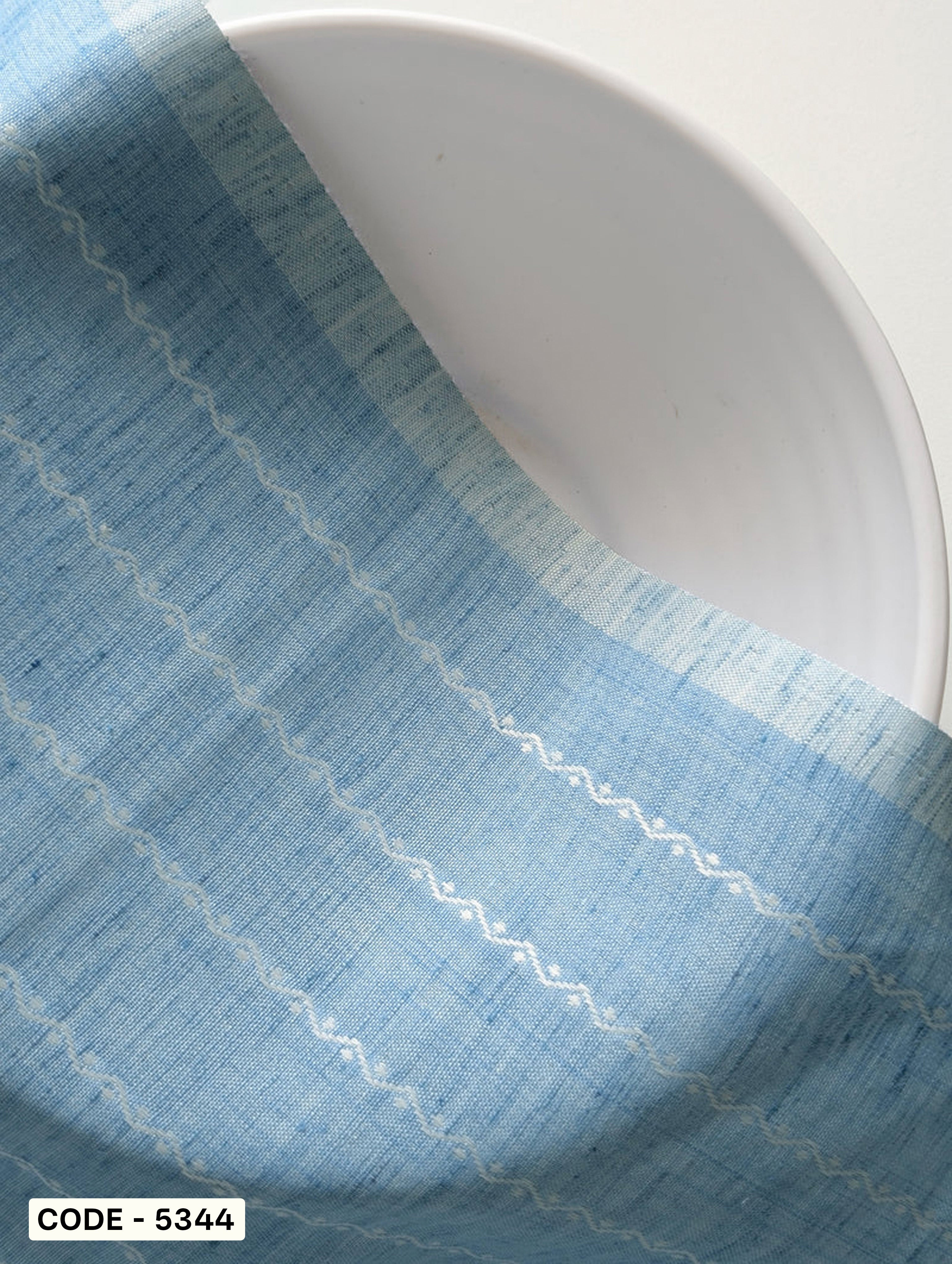 Light Blue Stripes Blended Cotton Jacquard Yarn Dyed Fabric