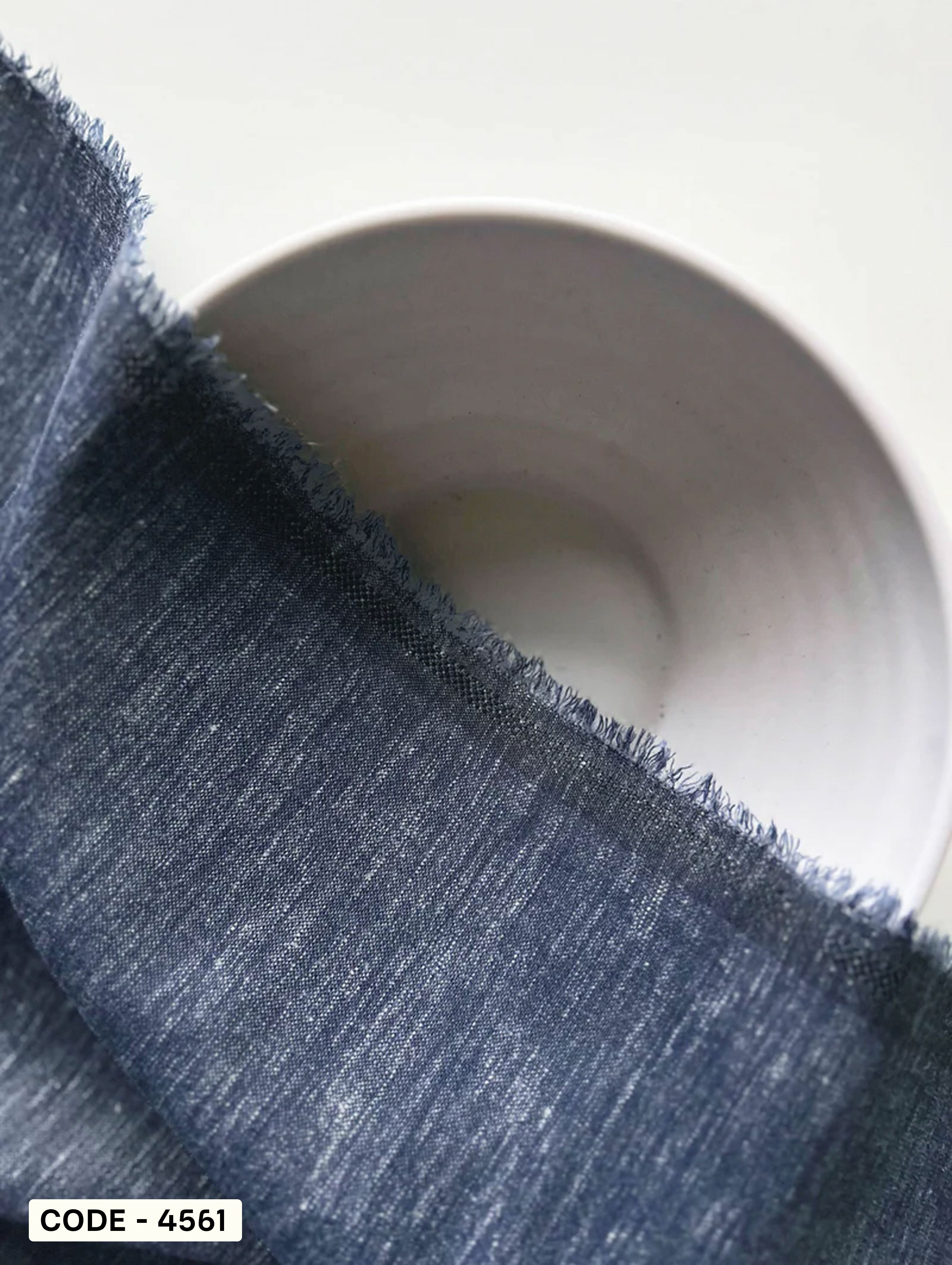 Blue Blended Cotton Slub Yarn Dyed Denim Fabric 58"