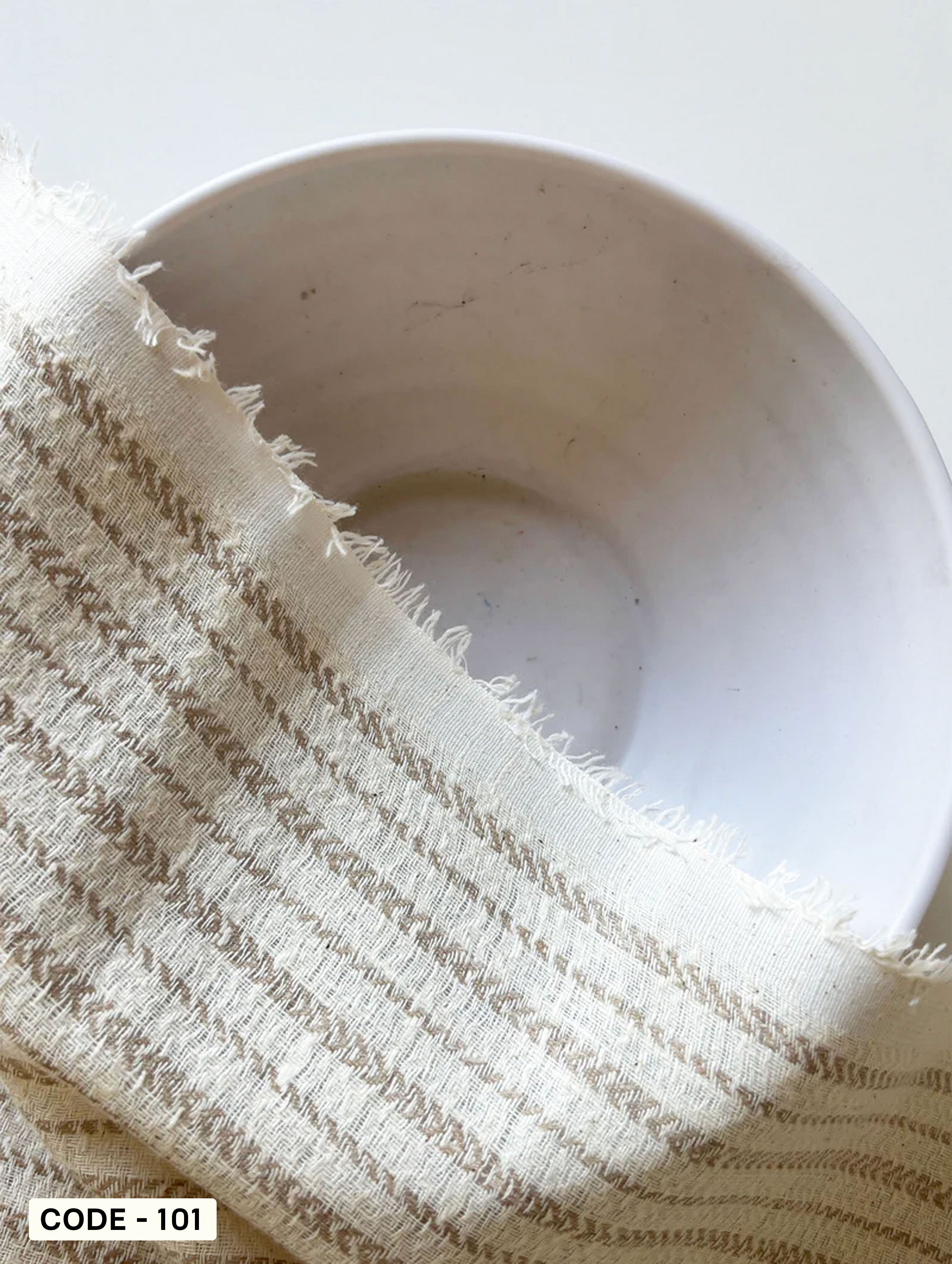 Off-White Loom Textured Blended Cotton Yarn Dyed Fabric 57"