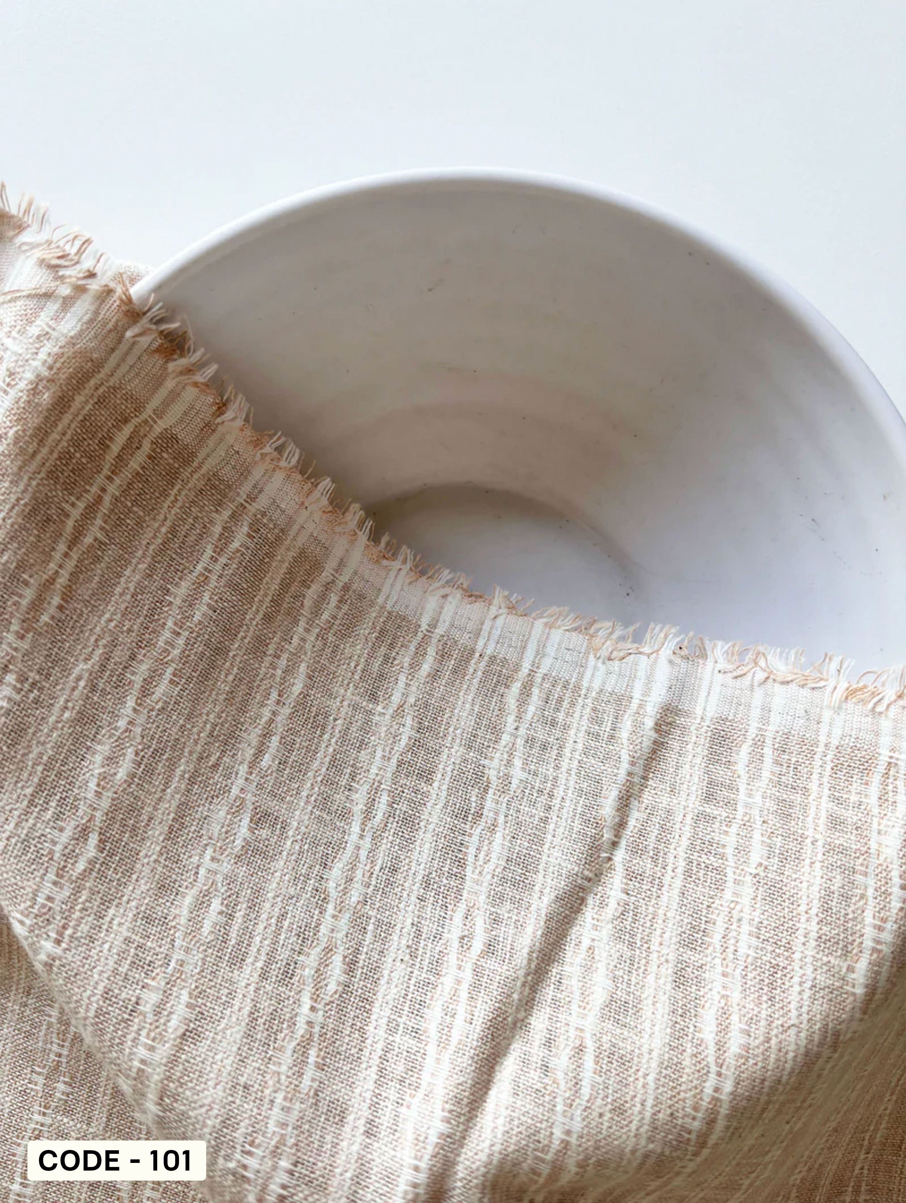 Beige Loom Textured Blended Cotton Dobby Yarn Dyed Fabric 57"