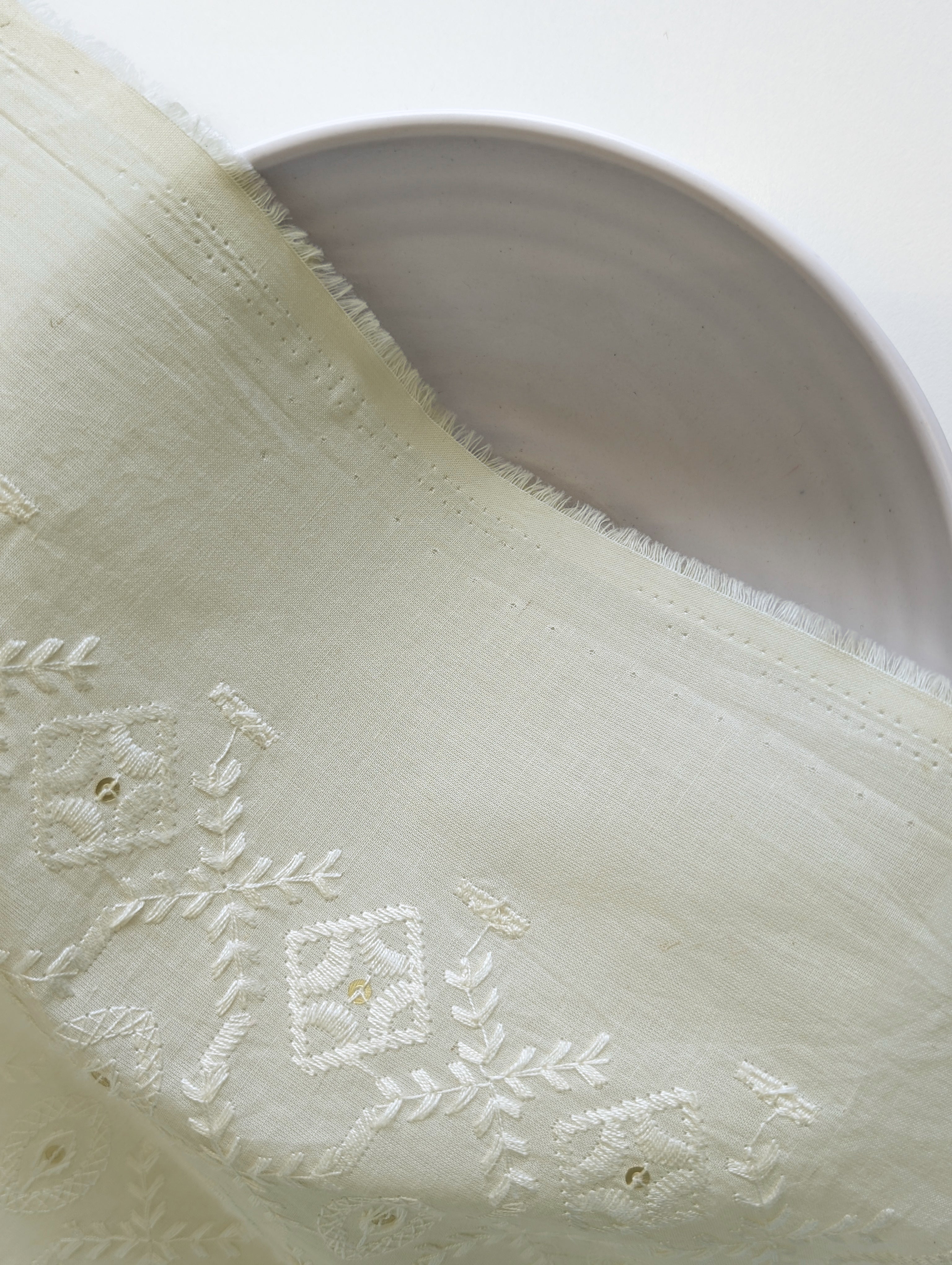 Schiffli Gold Sequins Embroidery Cotton Fabric 46" (Greige) Buy Now