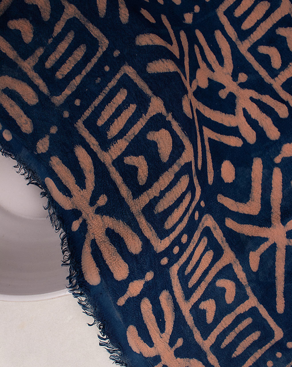 Indigo Hand Block Moss Crepe Fabric