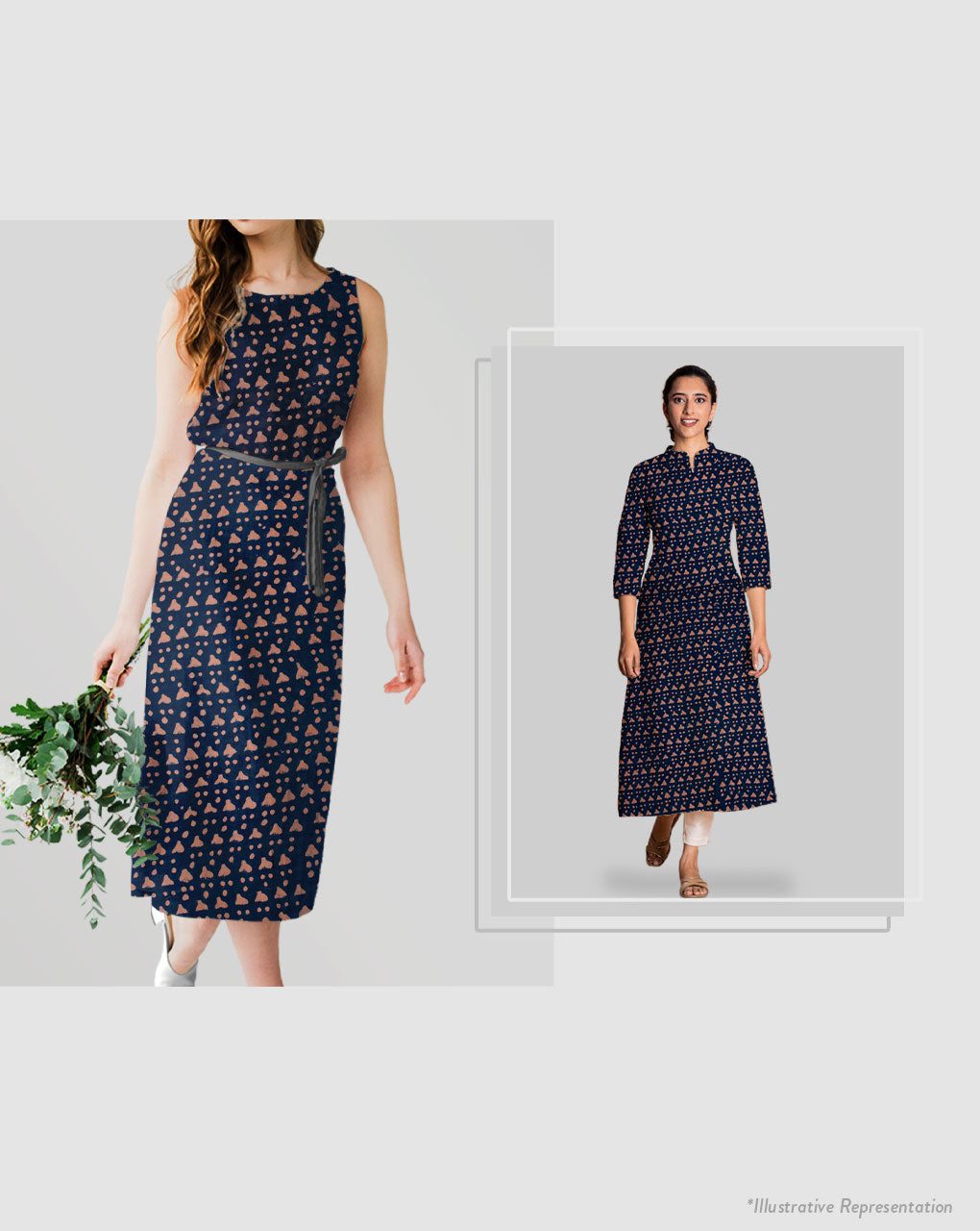 Indigo Hand Block Moss Crepe Fabric