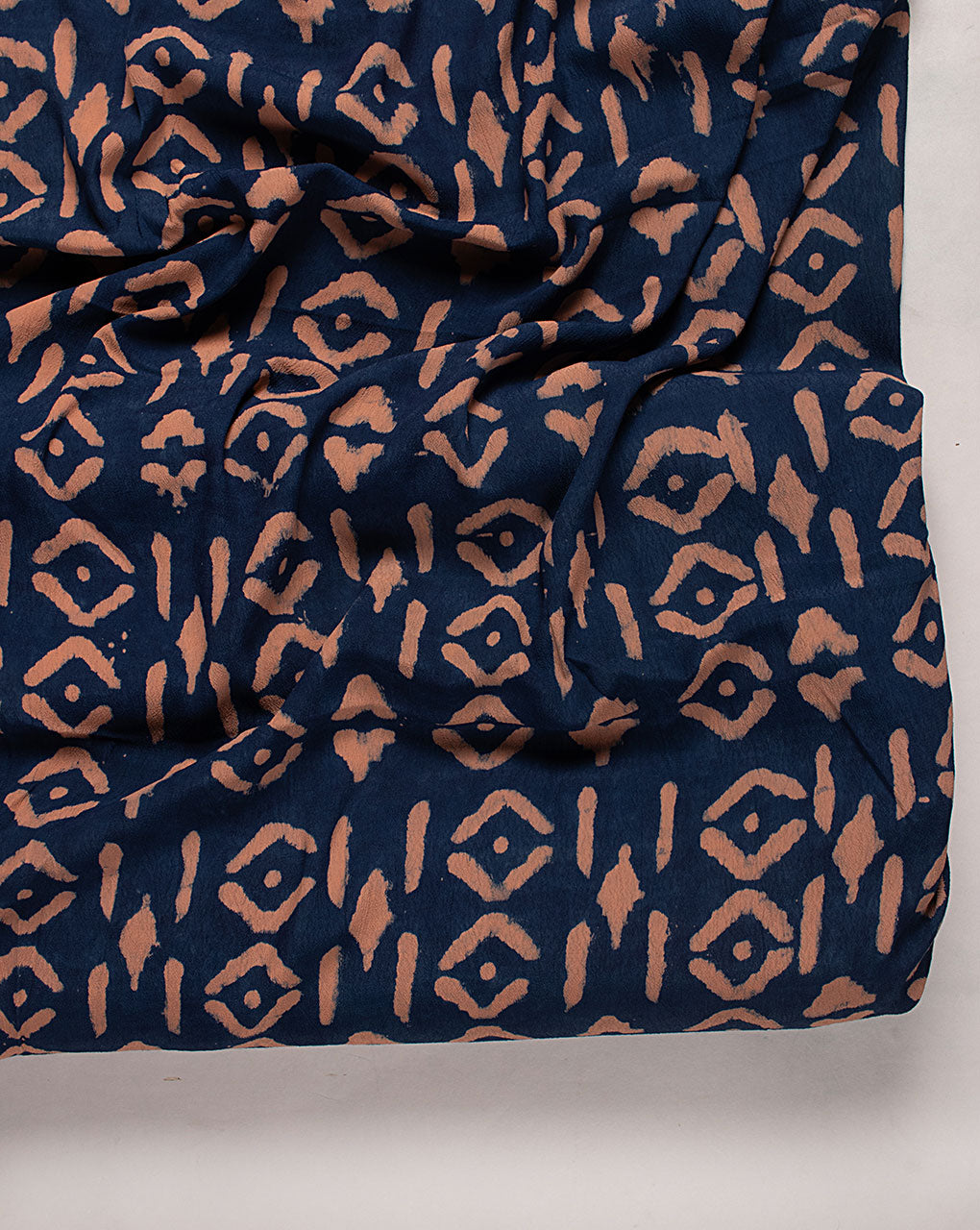 Indigo Hand Block Moss Crepe Fabric