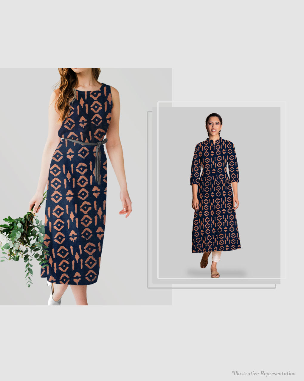 Indigo Hand Block Moss Crepe Fabric
