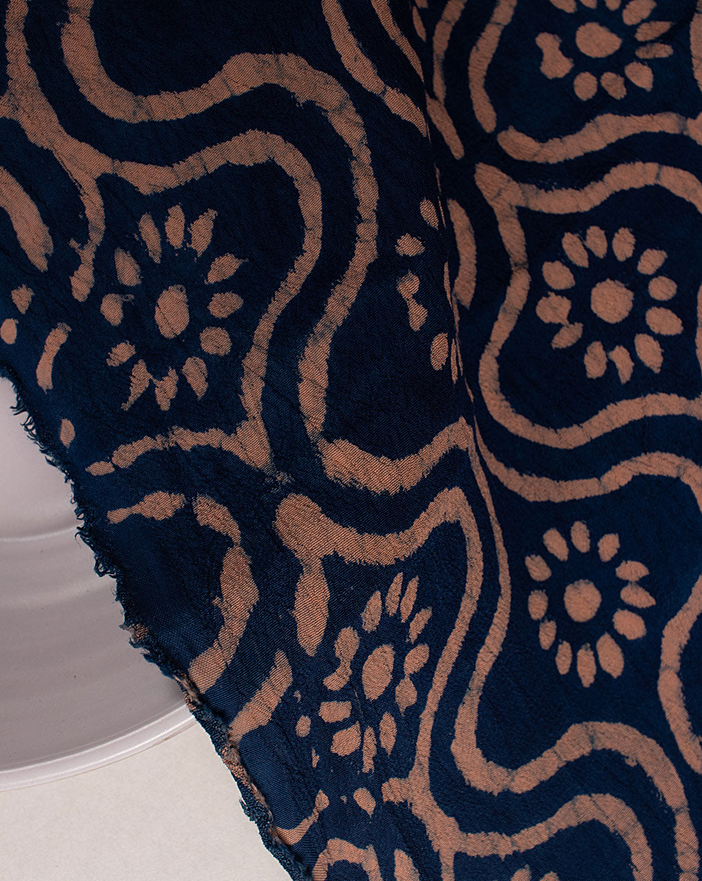 Indigo Hand Block Moss Crepe Fabric