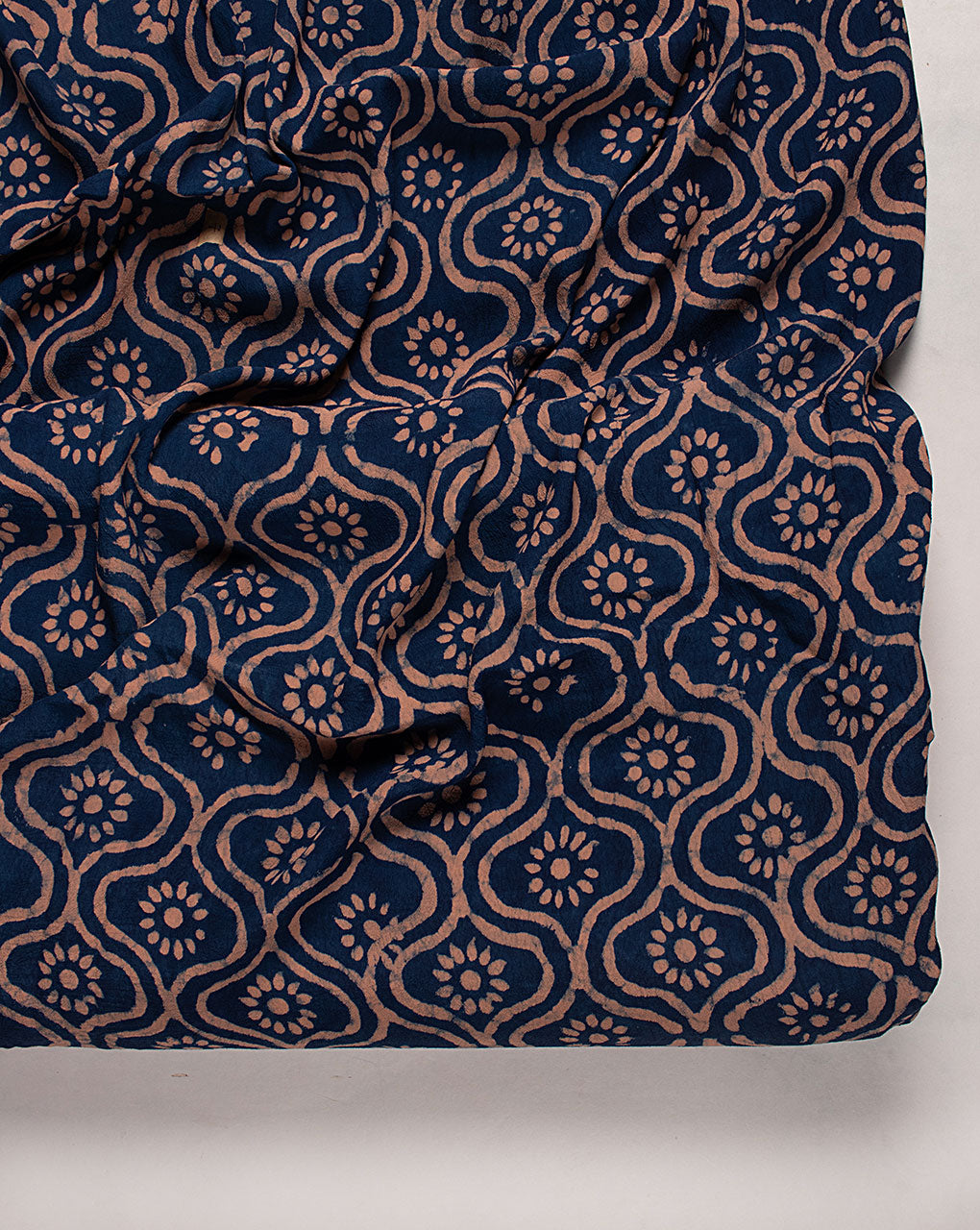 Indigo Hand Block Moss Crepe Fabric