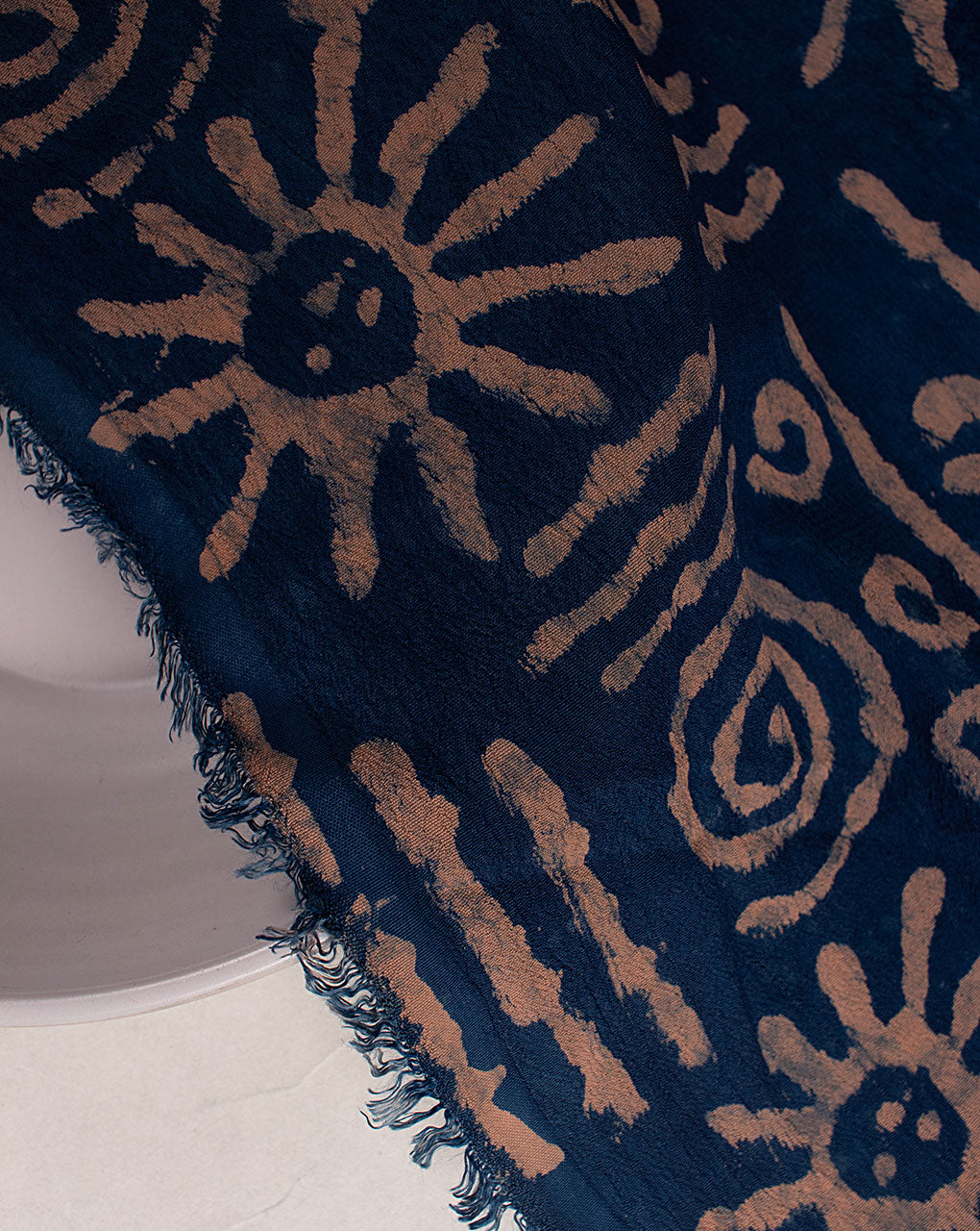 Indigo Hand Block Moss Crepe Fabric