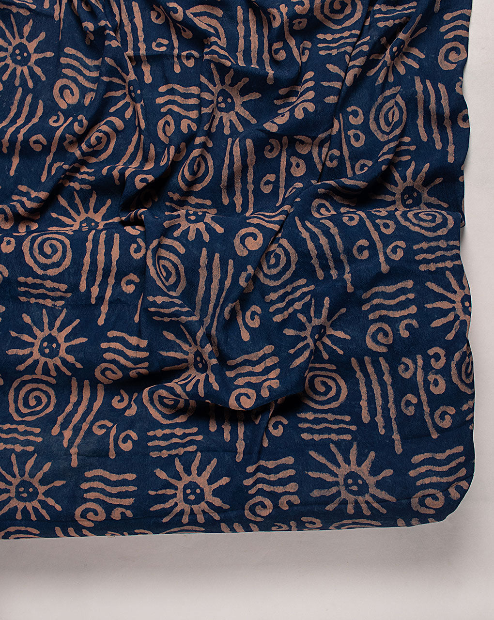 Indigo Hand Block Moss Crepe Fabric