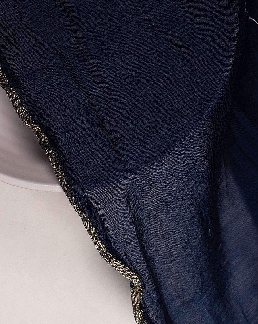 Blue Plain Zari Border Chanderi Fabric