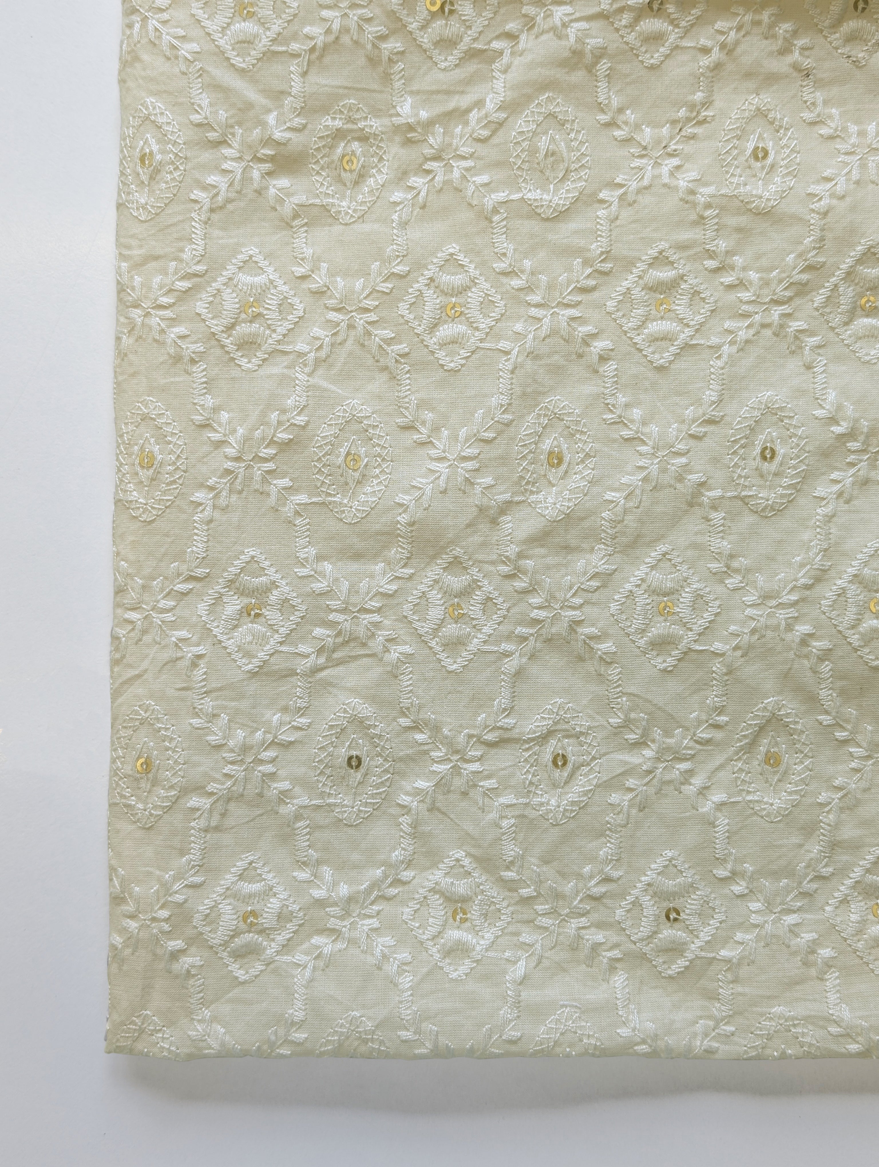 Gold Sequins Schiffli Embroidery Cotton Fabric 46" (Greige)