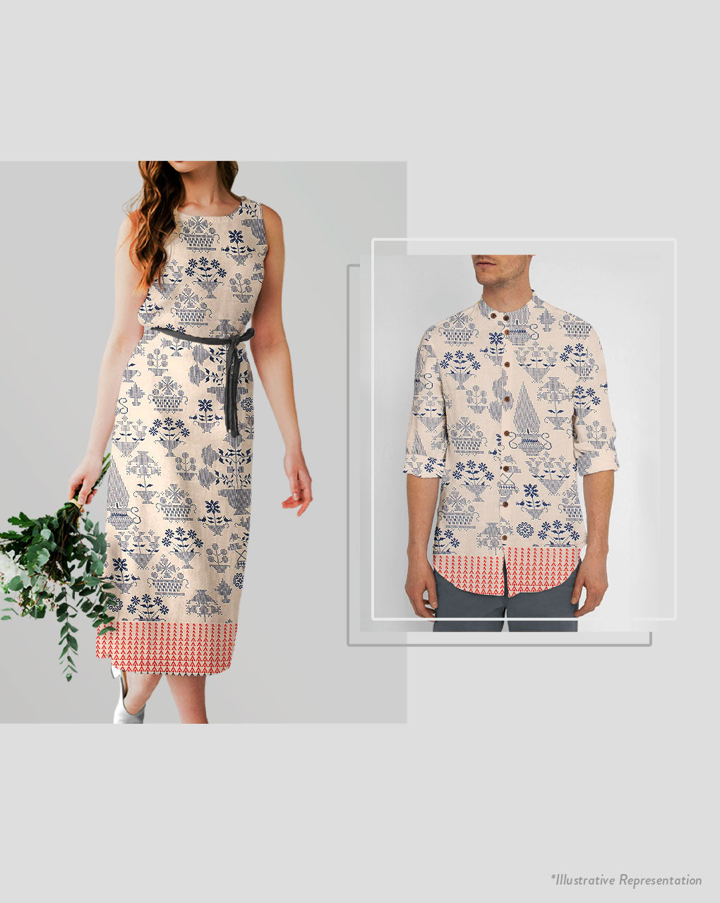 Screen Print Loom Textured Cotton Fabric