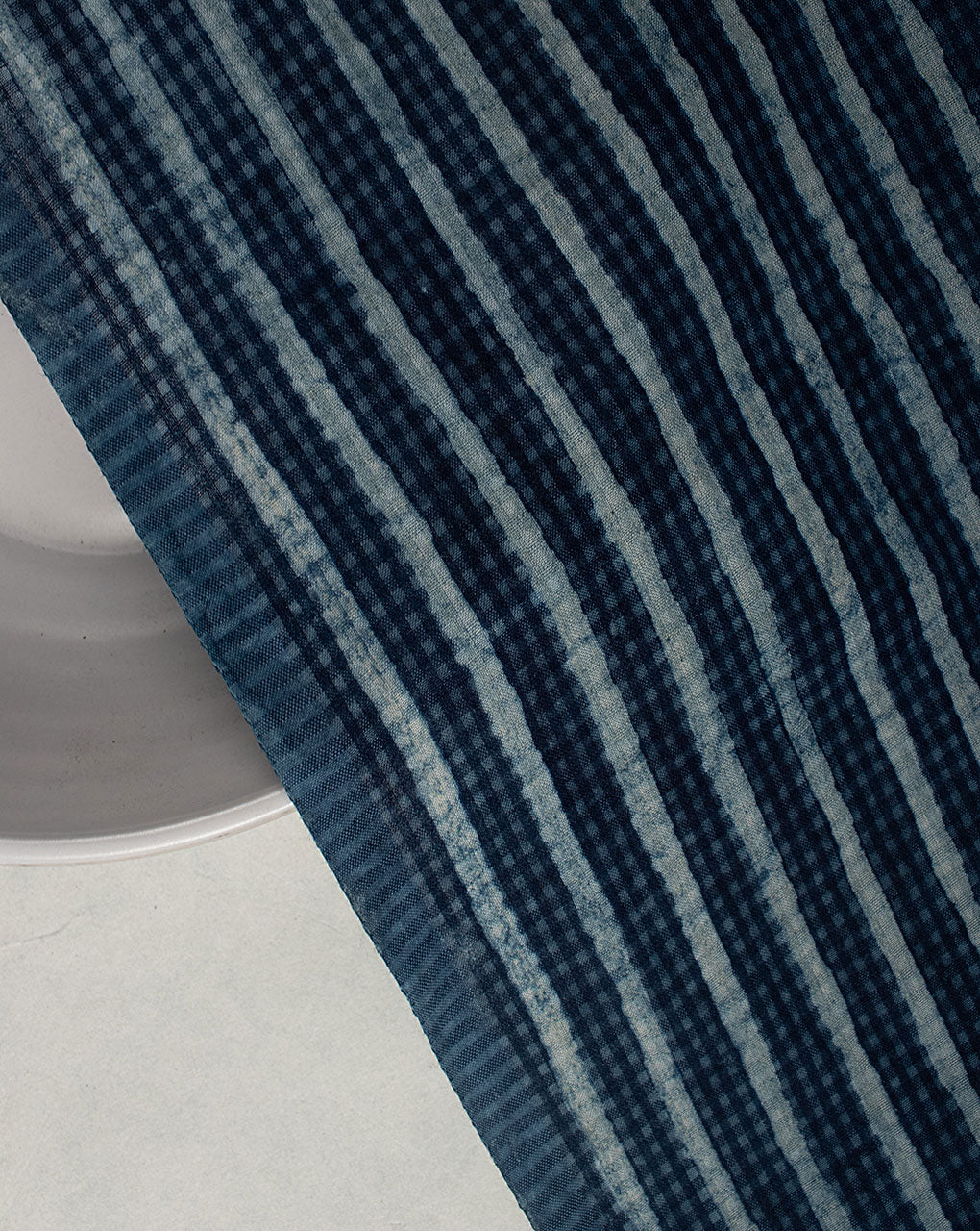 Indigo Hand Block Textured Cotton Fabric ( Width 46 Inch )