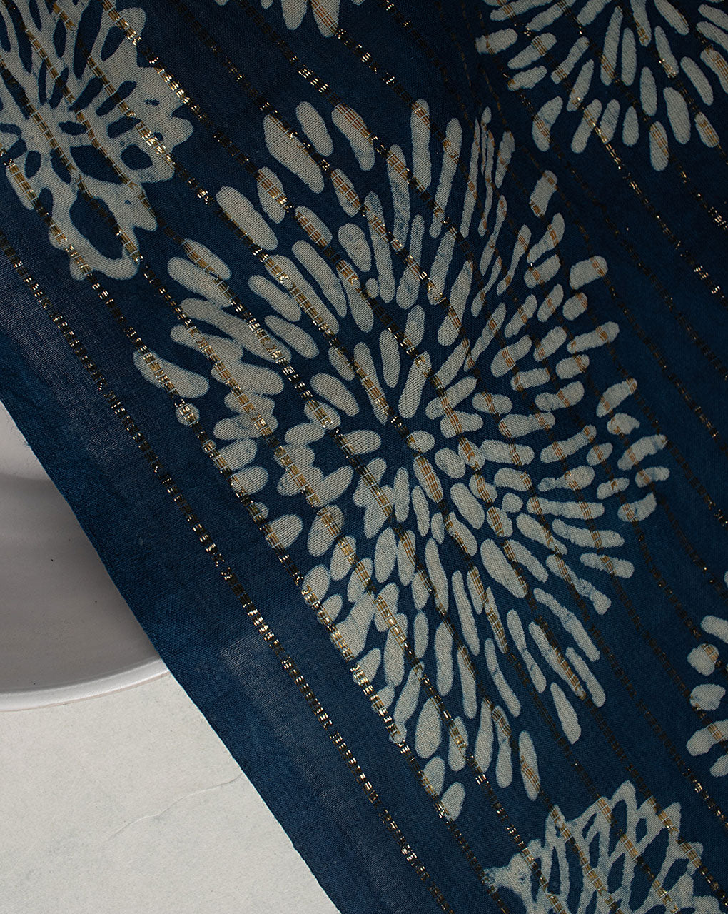 Indigo Hand Block Lurex Cotton Fabric