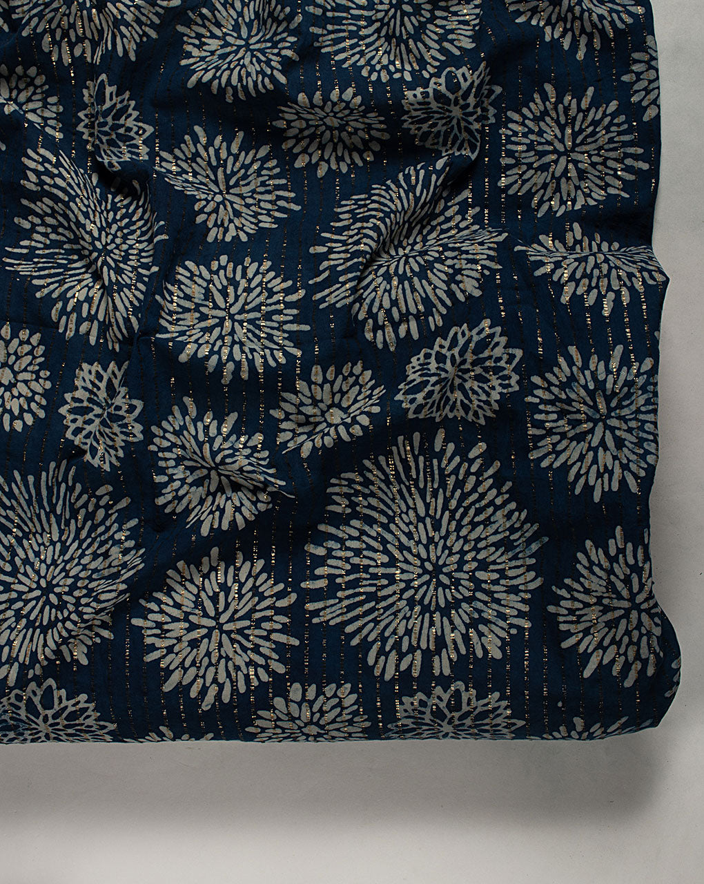 Indigo Hand Block Lurex Cotton Fabric