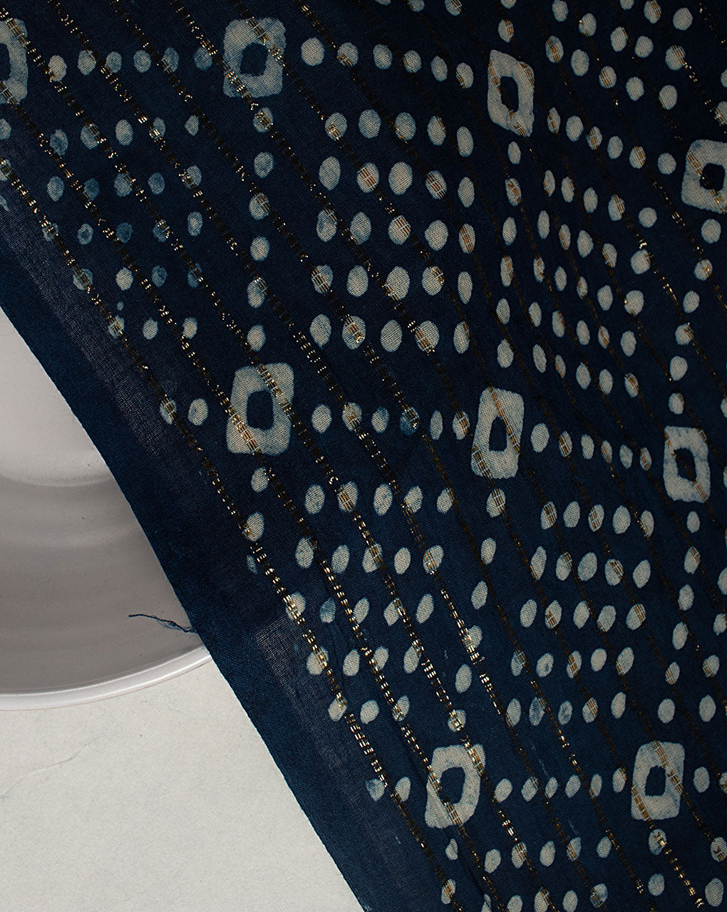 Indigo Hand Block Lurex Cotton Fabric