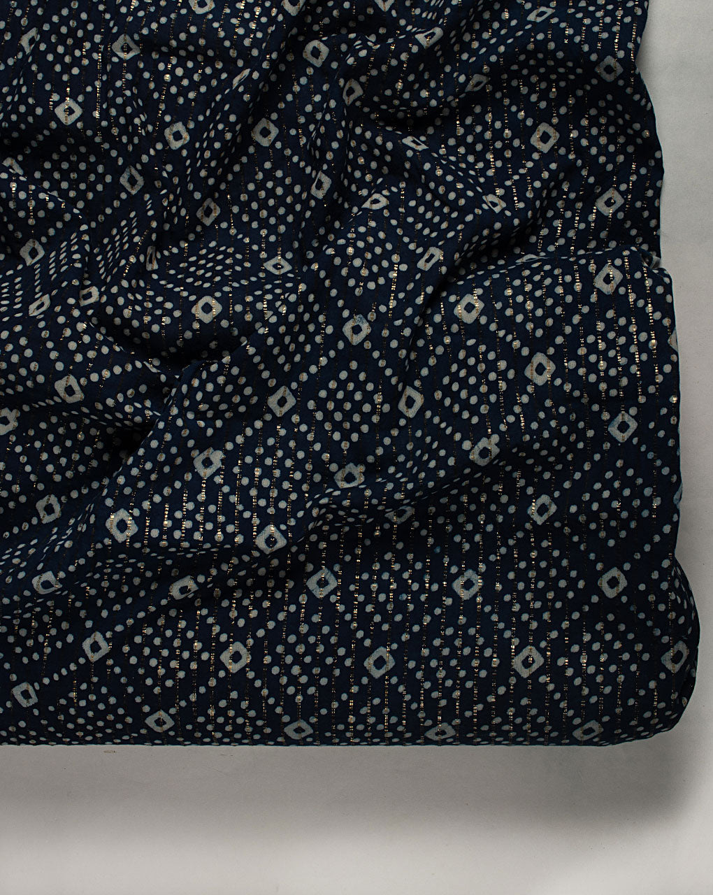 Indigo Hand Block Lurex Cotton Fabric