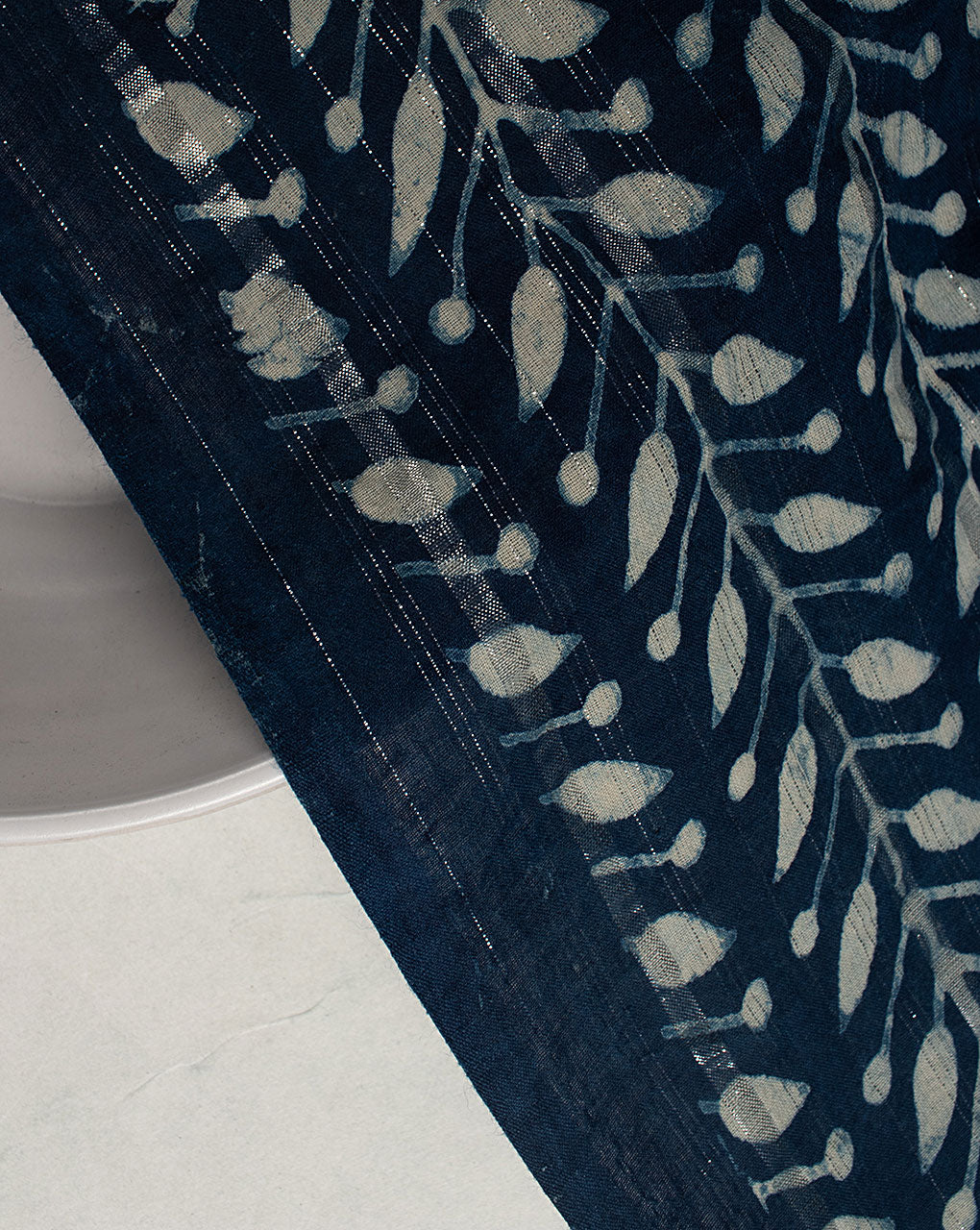 Indigo Hand Block Lurex Cotton Fabric