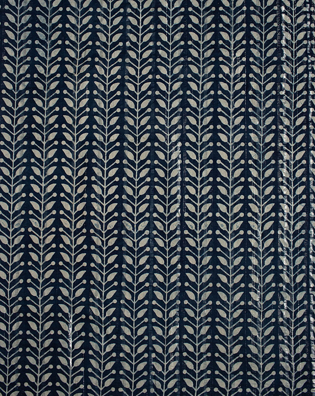 Indigo Hand Block Lurex Cotton Fabric