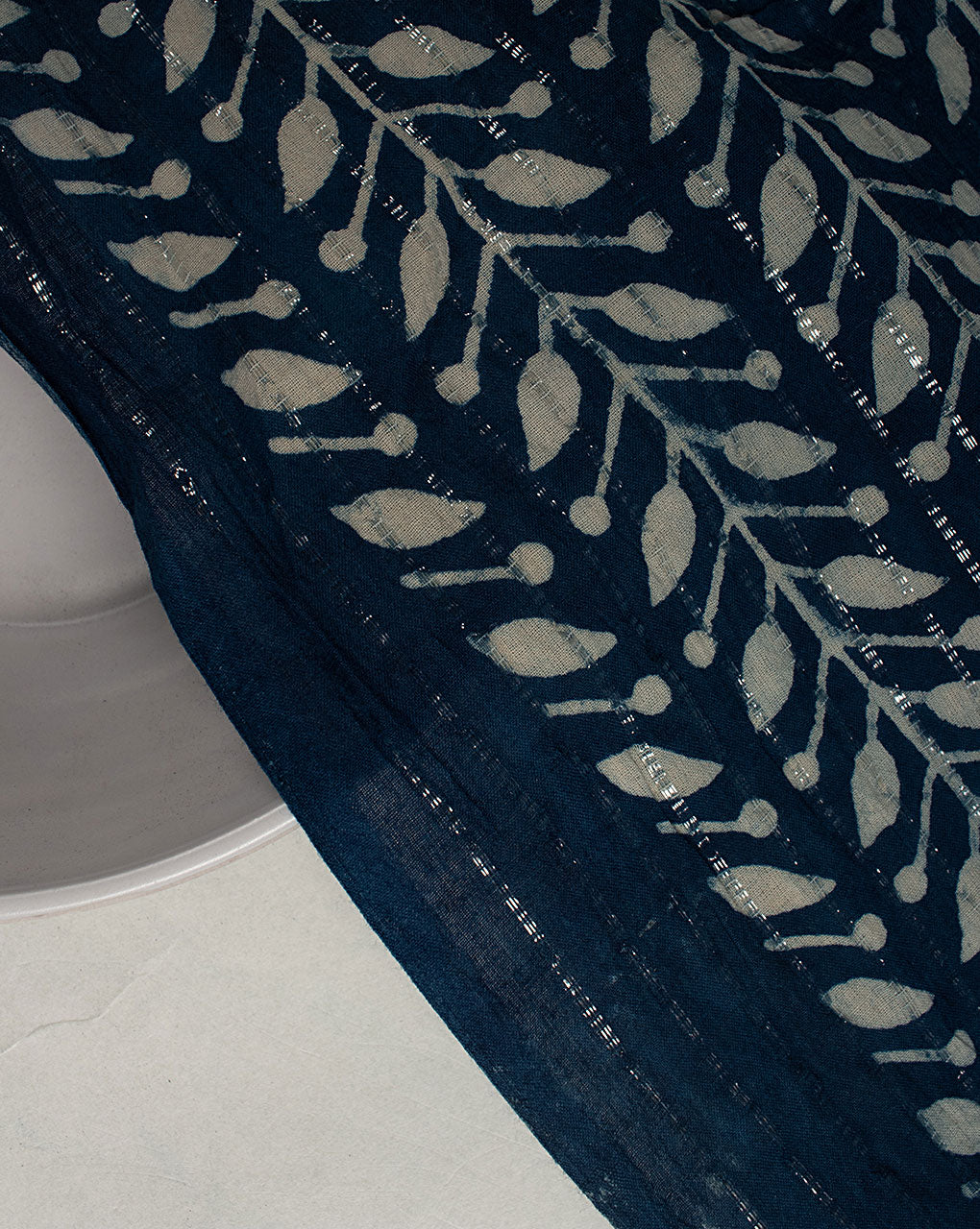 Indigo Hand Block Lurex Cotton Fabric