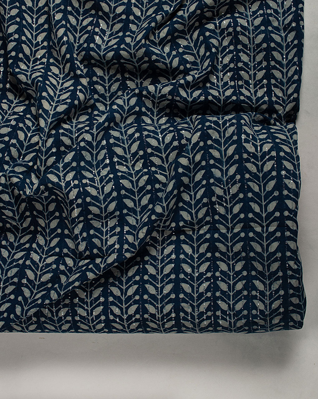 Indigo Hand Block Lurex Cotton Fabric