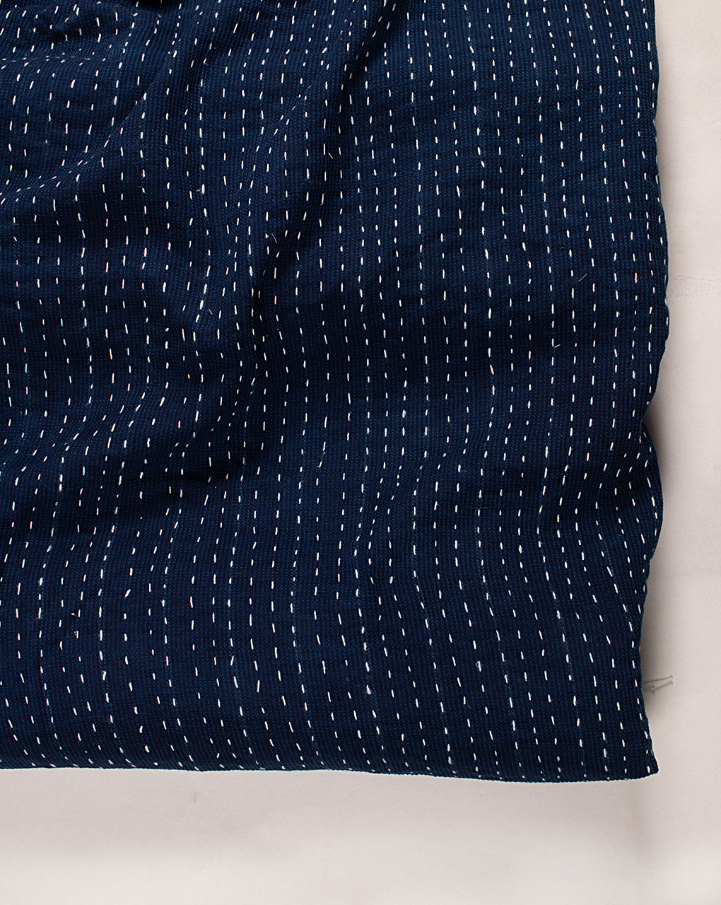 Blue Plain Hand Kantha Dobby Cotton Fabric