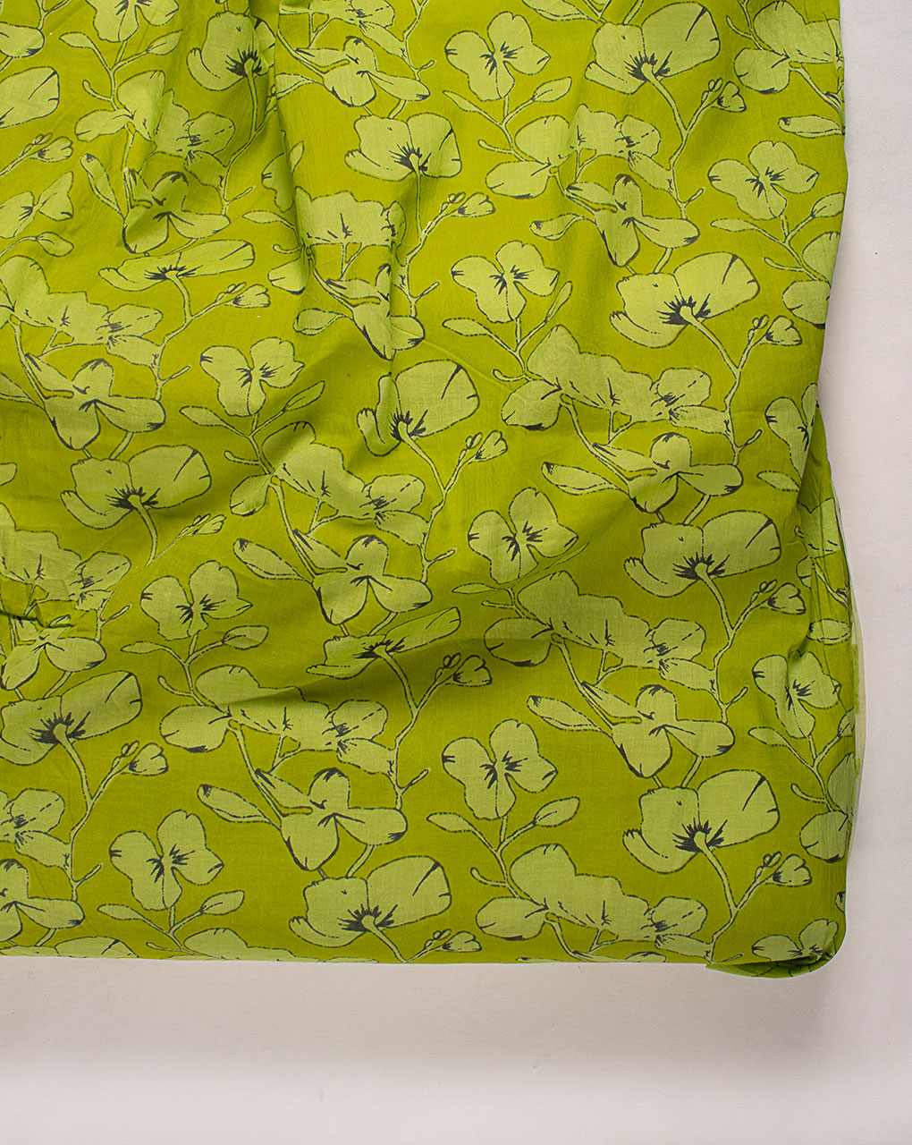 Green Floral Screen Print Cotton Fabric