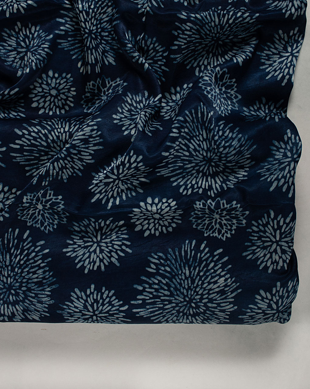 Indigo Hand Block Mashru Silk Fabric