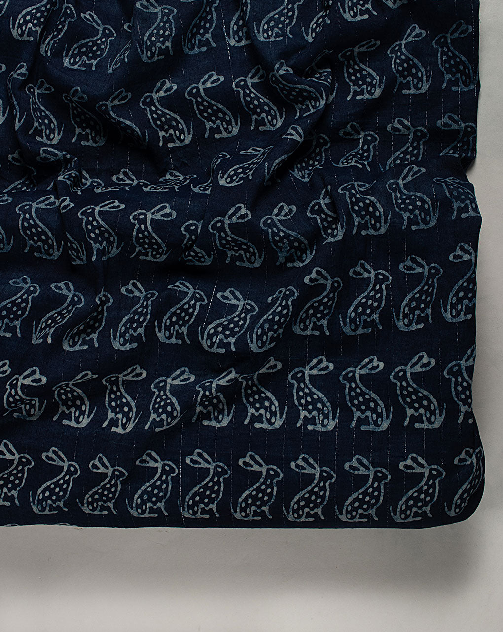 Indigo Hand Block Lurex Rayon Fabric