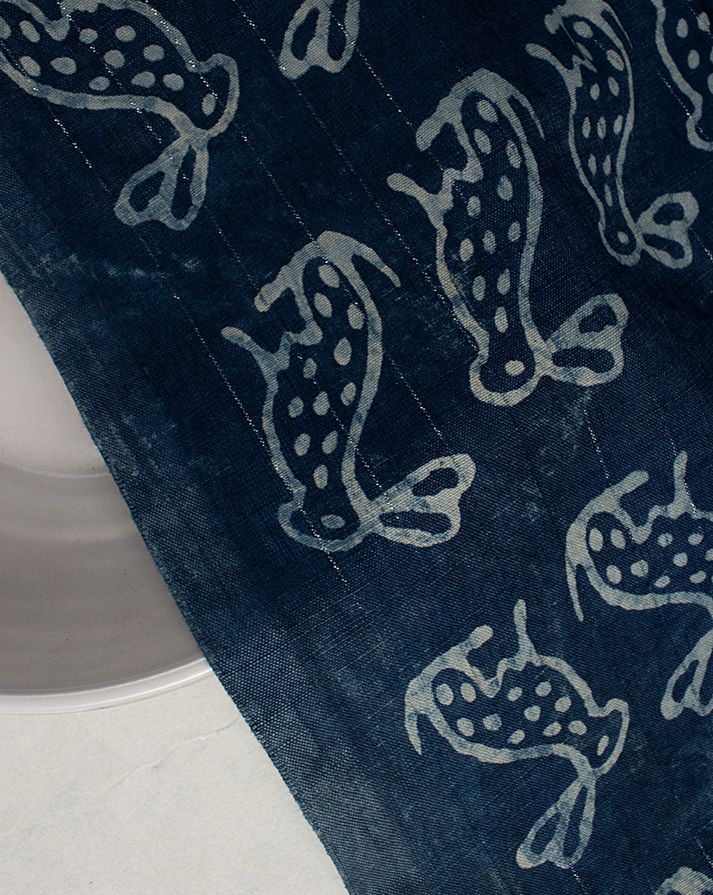 Indigo Hand Block Lurex Rayon Fabric