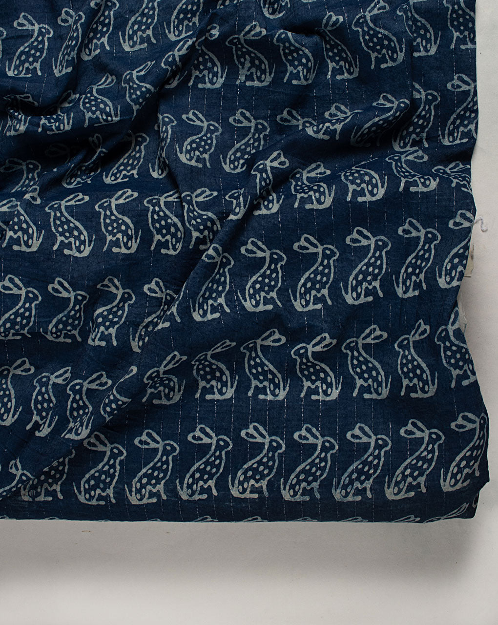 Indigo Hand Block Lurex Rayon Fabric